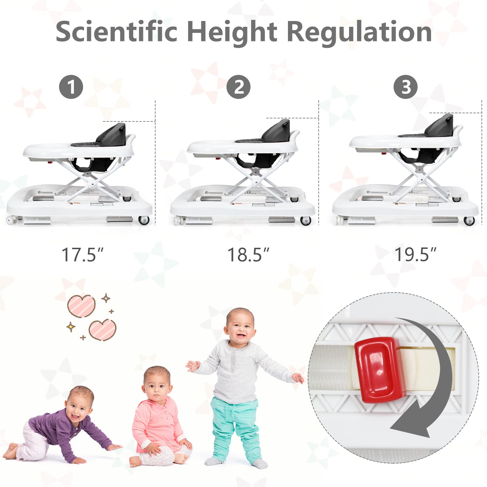 INFANS 3-in-1 Foldable Baby Walker with Adjustable Speed Wheels & Safety Bumper | Convertible Learning Walker for Toddlers (6-18 Months) | Detachable Seat Cover & Anti-Rollover Design - Perfect for First Steps, Indoor Play & Early Learning (Grey)