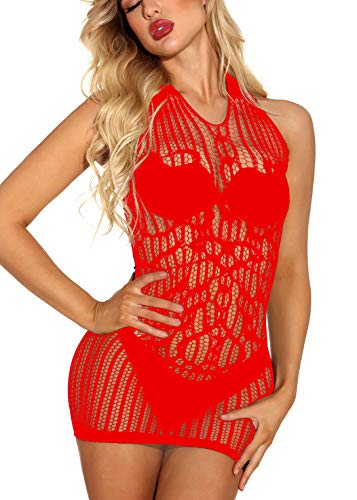 Sexy Fishnet Lingerie for Women - V-Neck Babydoll Sleepwear Dress One Size - Perfect for Valentine's Day, Boudoir Photography & Romantic Nights