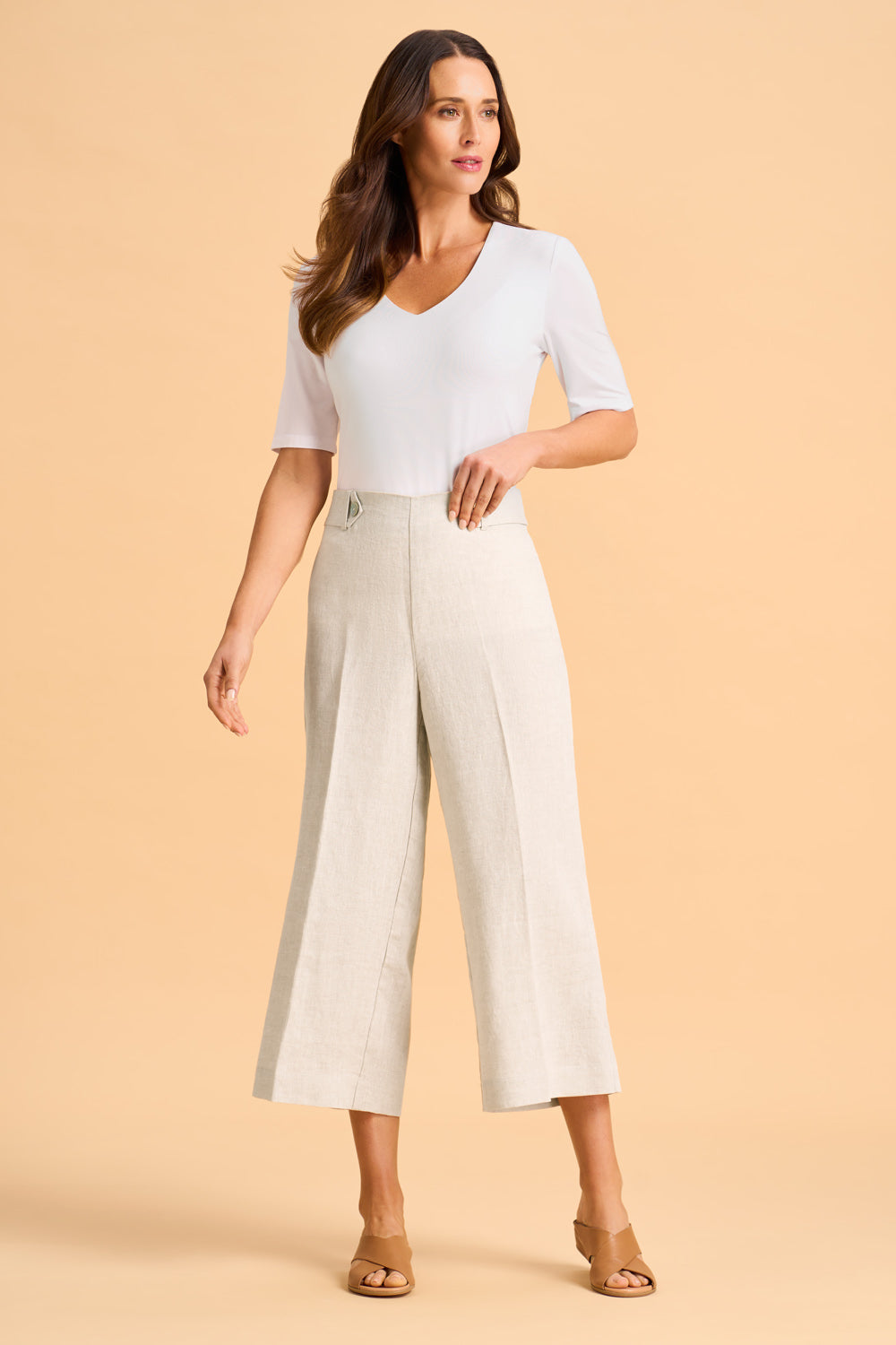 Natural Cross-Dyed Linen Culotte Pants with Waist Tab - Comfortable High-Waisted Wide Leg Trousers for Women | Perfect for Summer, Office Wear & Casual Outfits