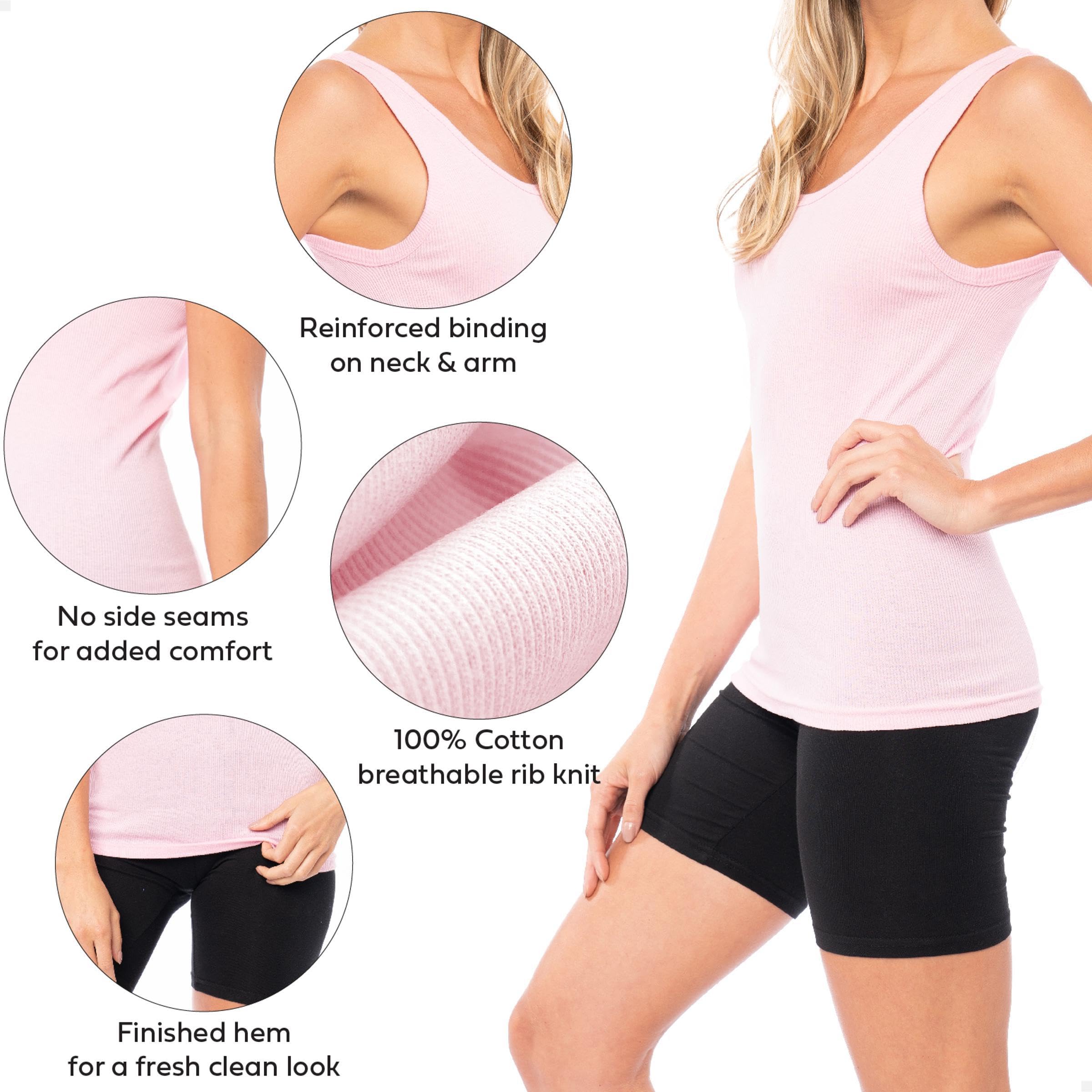Sexy Women's Cotton Flex Tank Tops - Soft Stretchy Basic Cami Tops Multipack (3-Pack/5-Pack) for Gym, Yoga, Layering & Summer Outfits