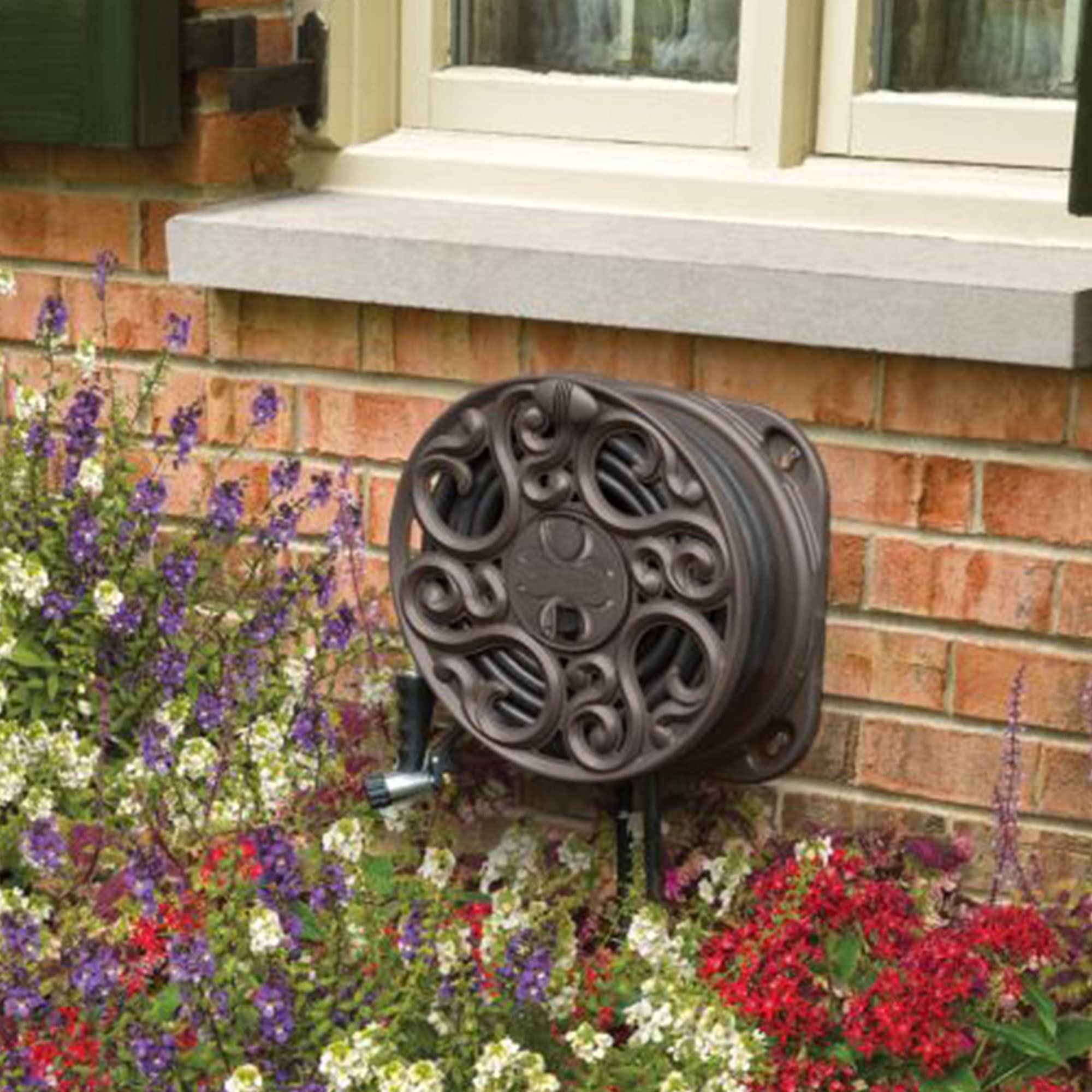 Suncast Bronze Wall Mount Hose Reel 60ft - Outdoor Garden Watering Storage