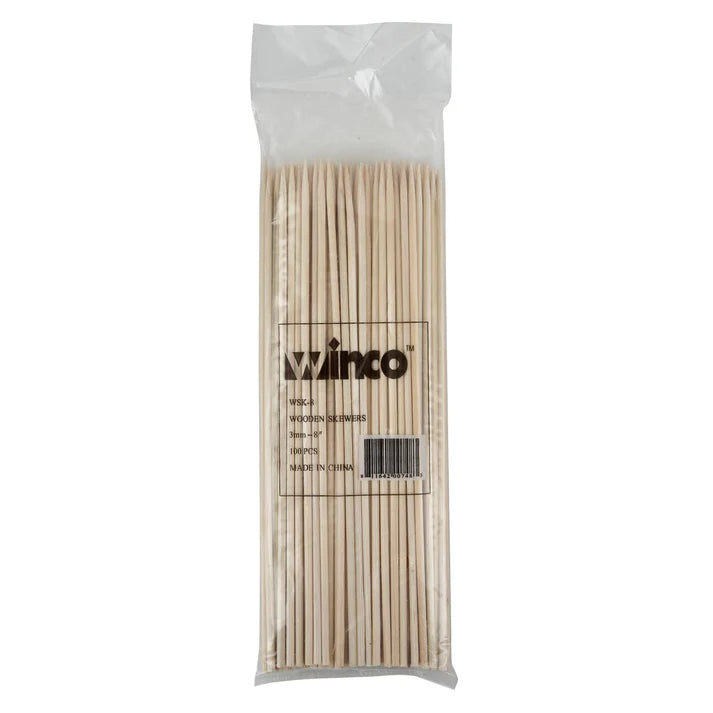 Winco 8-Inch Bamboo Skewers - 100-Pack (WSK 08) - Perfect for Grilling, BBQ, Kabobs, and Party Appetizers