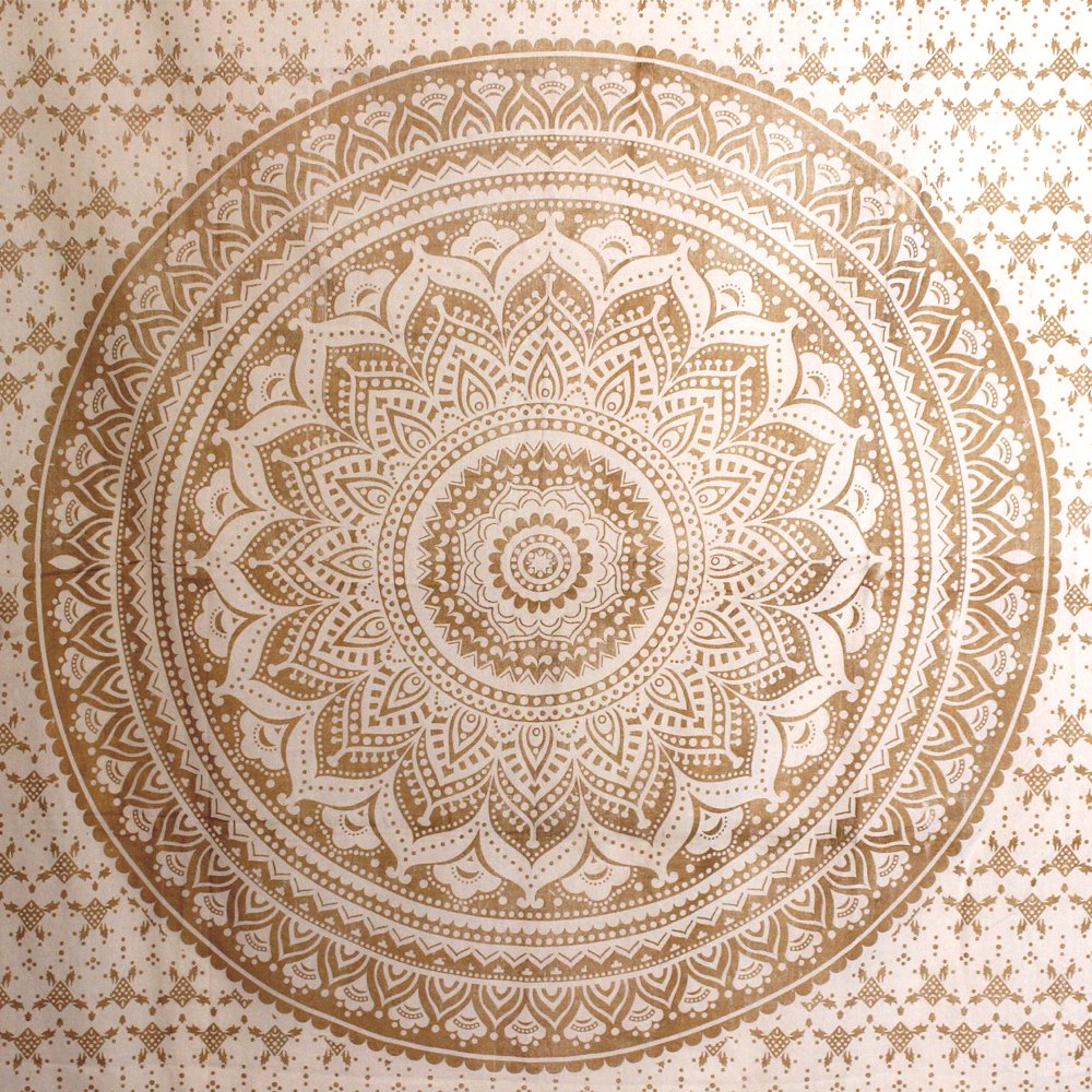 Gold Mandala Tapestry - Cotton Printed Wall Hanging for Dorm Decor, Bed Sheet, Throw Blanket & Room Divider | Boho Wall Art for Bedroom, Living Room & Meditation Space