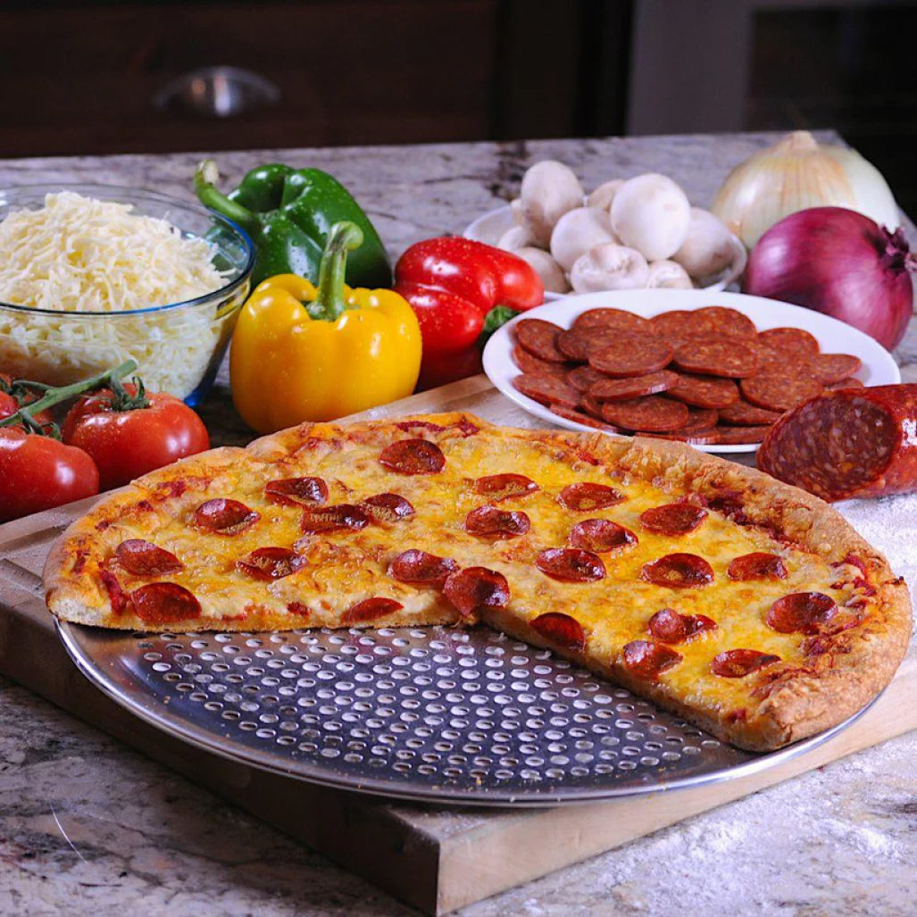 Premium 8-Inch Aluminum Perforated Pizza Pan by Crown Cookware - 20 Gauge Heavy Duty for Even Baking & Crispy Crust - Perfect for Home Kitchens, Restaurants & Outdoor Pizza Parties (Model 500-07083)