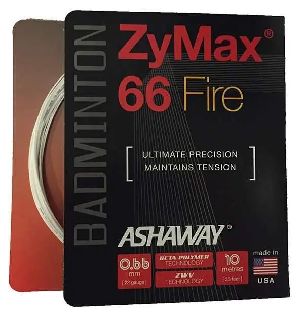 Ashaway ZyMax 66 Fire Badminton String Set - High Performance White Strings for Competitive Play | Perfect for Tournaments & Training Sessions