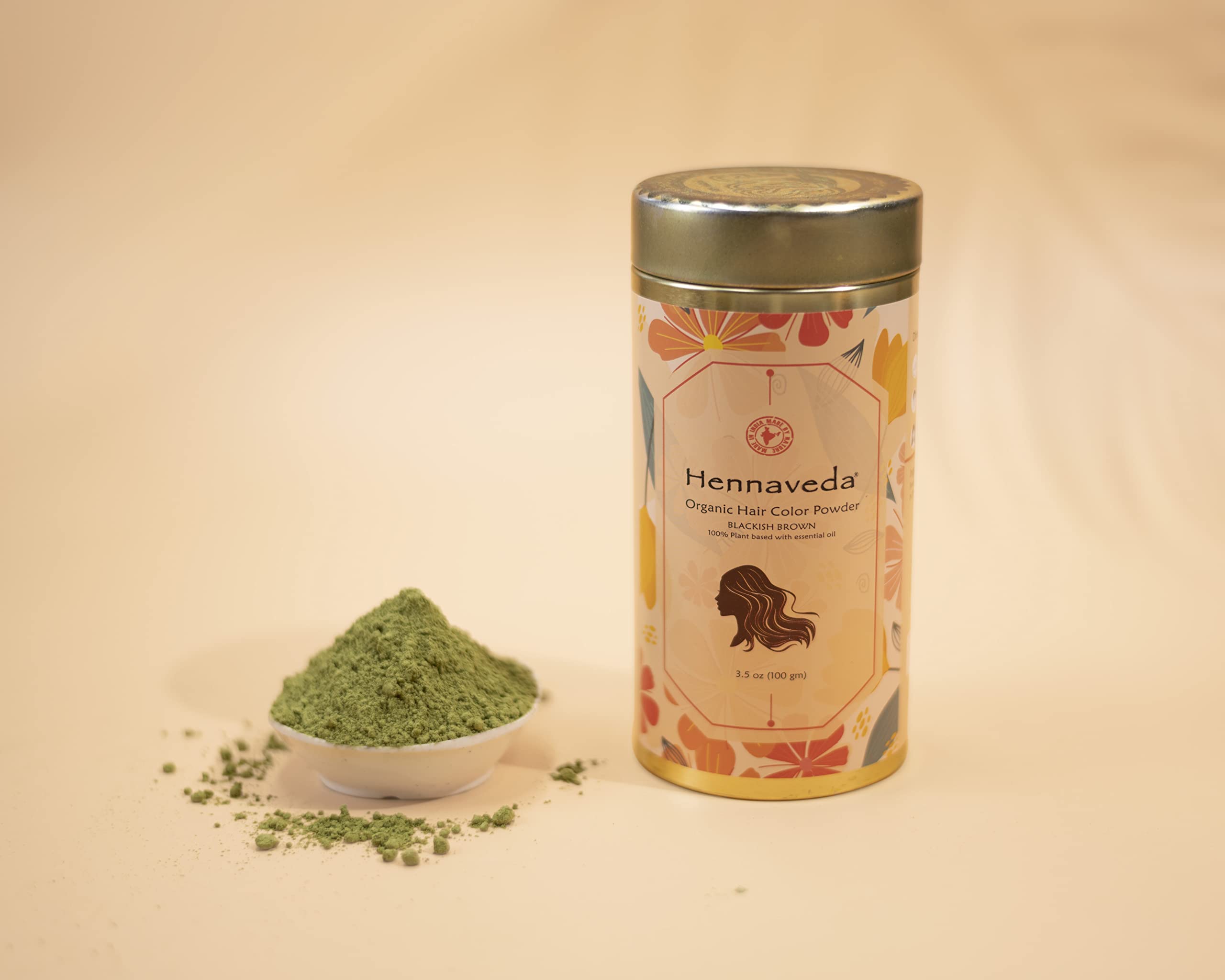 Hennaveda 100% Natural Hair Color Powder - 100g with Free Hair Dye Brush, Gloves & Shower Cap | Chemical-Free Herbal Hair Dye for Men & Women | Perfect for At-Home Hair Coloring & Gray Coverage