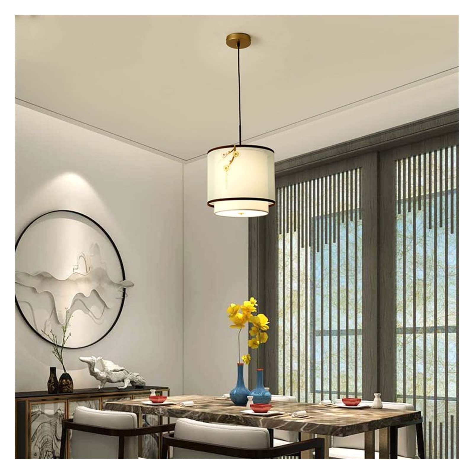 Modern LED Chandelier - Oriental Chinese Style Pendant Light with E27 Retro Cloth Lantern & Bulb for Indoor Lighting | Elegant Dining Room, Bedroom & Living Room Decoration