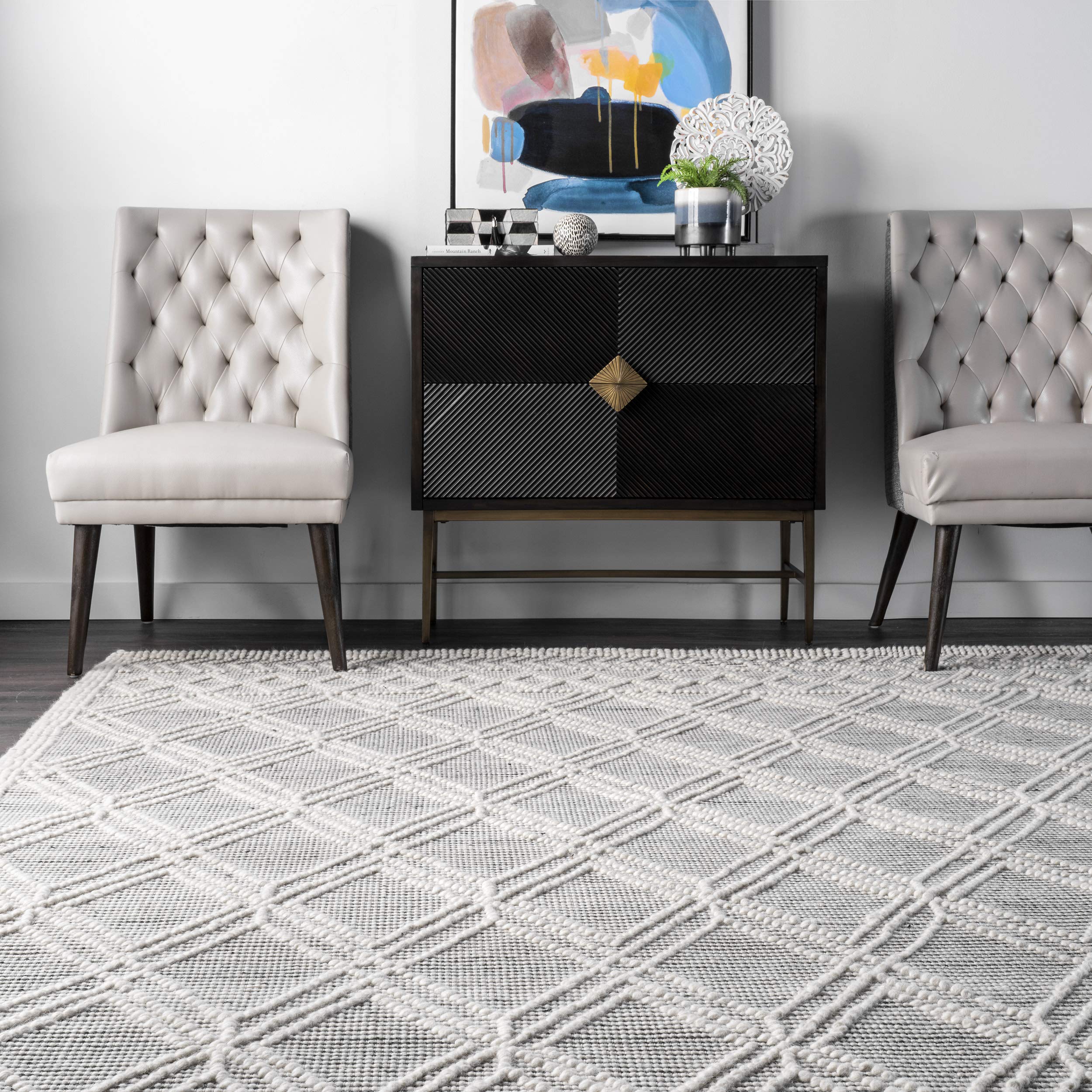 nuLOOM Natti Contemporary Trellis Accent Rug 3x5 Feet - Modern Geometric Gray Area Rug for Living Room, Bedroom, or Office Decor