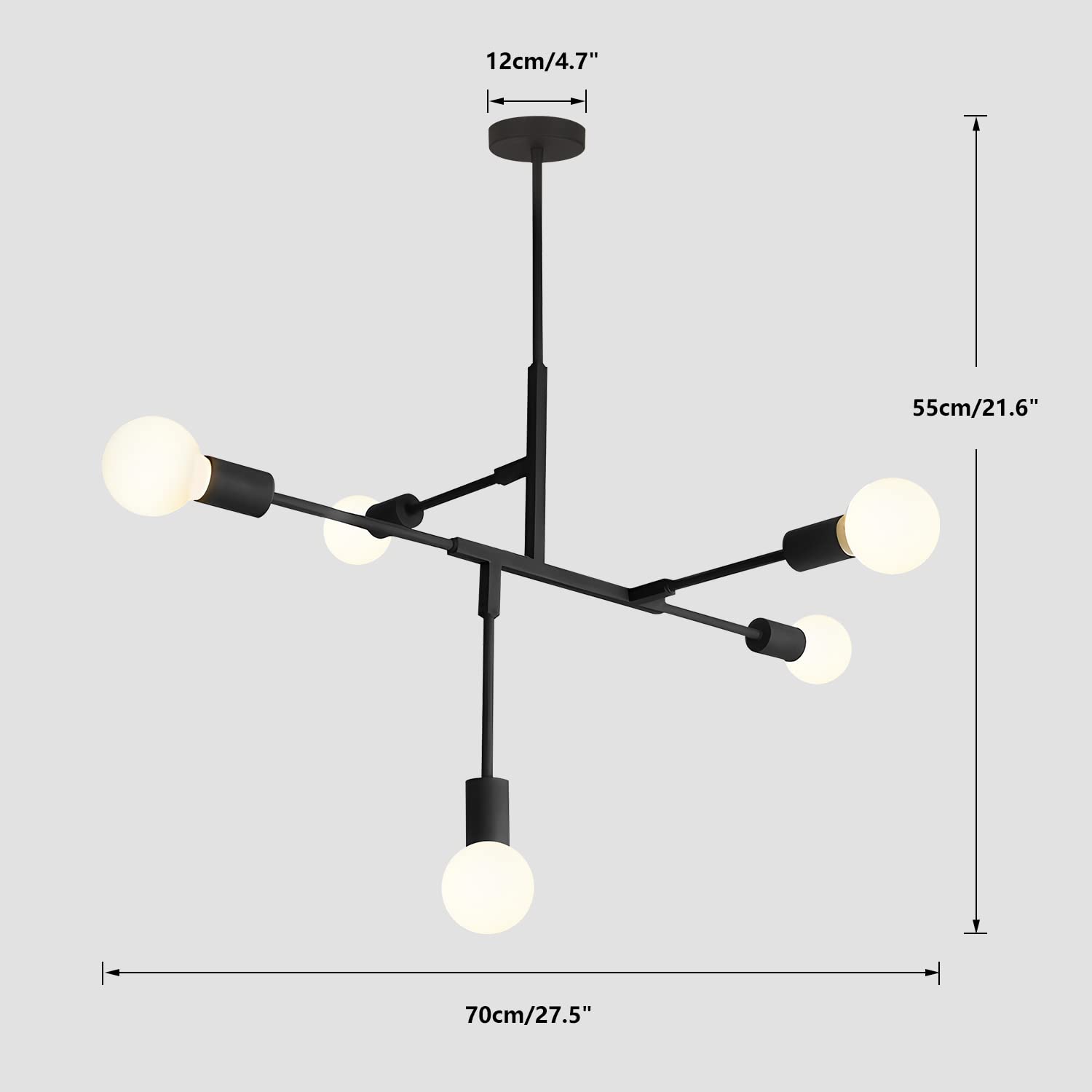 Modern Matte Black 5-Light Sputnik Chandelier - Industrial Style Pendant Light for Kids Room, Art Studio & Ceiling Decor | E26/G95 Bulb Compatible | Perfect for Children's Bedroom, Playroom & Creative Spaces