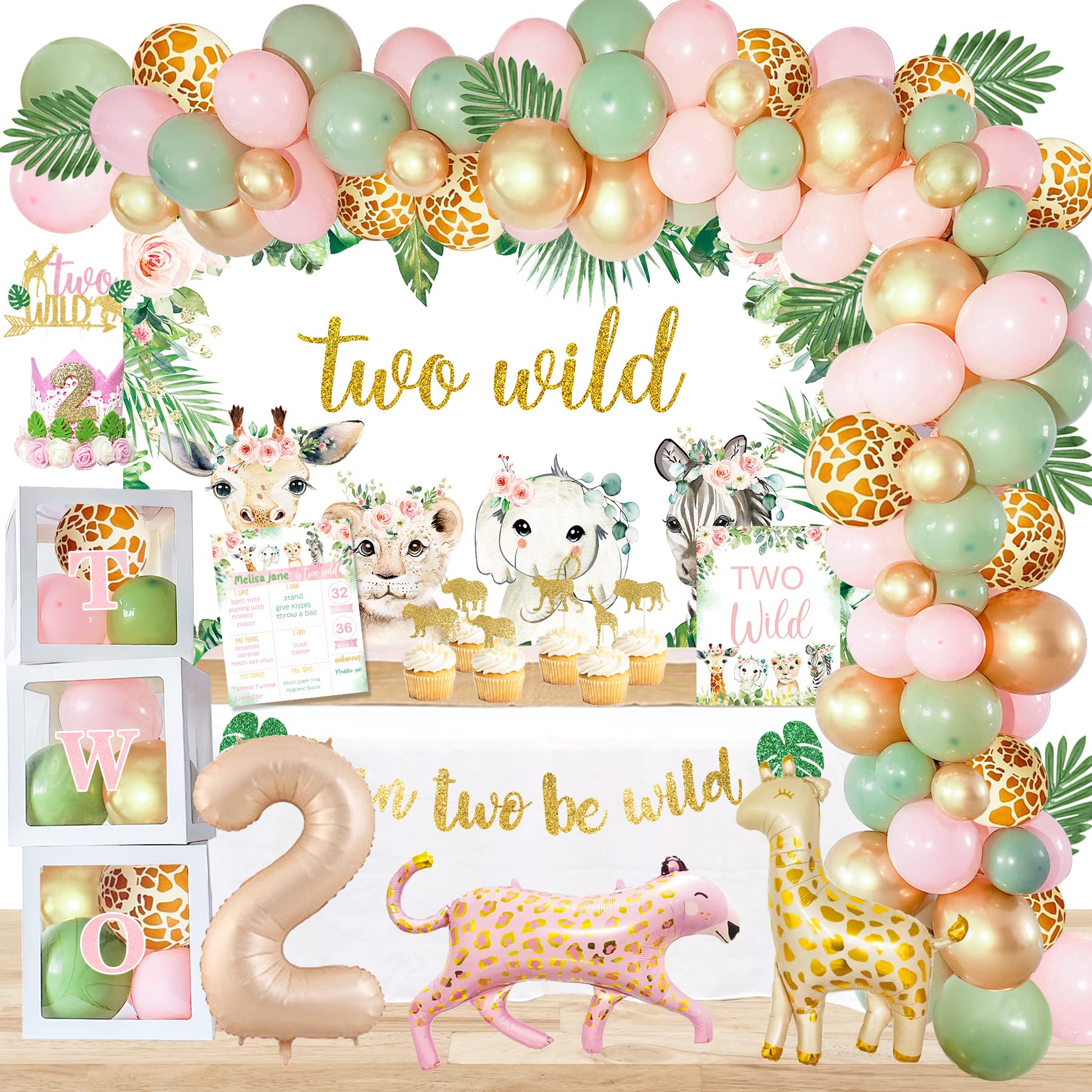 Jungle Safari Animal 2nd Birthday Party Decorations for Girls - Wild Themed Birthday Supplies with Animal Prints - Perfect for Jungle Theme Birthday Parties, Baby Showers & Photo Backdrops