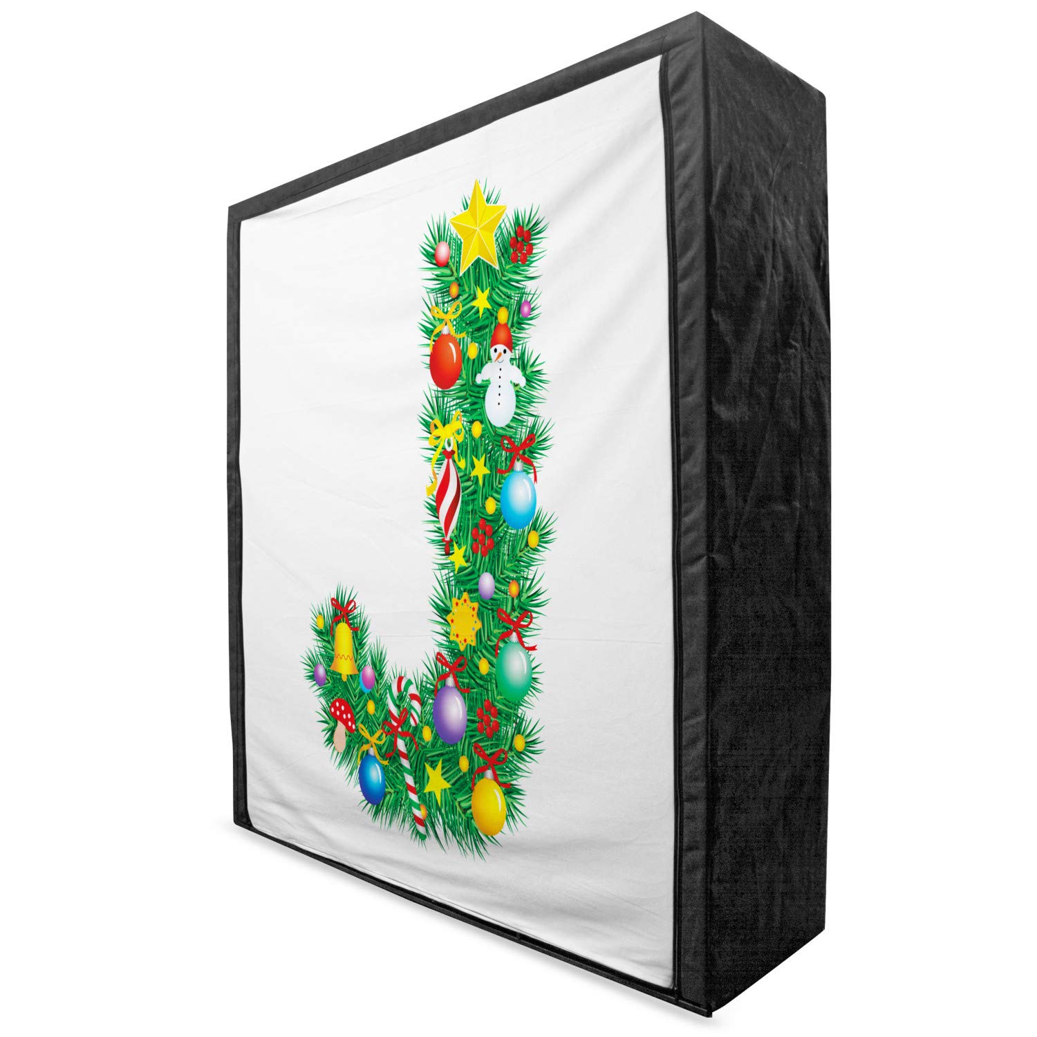 Ambesonne Letter J Portable Fabric Wardrobe - Christmas Celebration Design with Colorful Balls, Candy & Snowman | 59