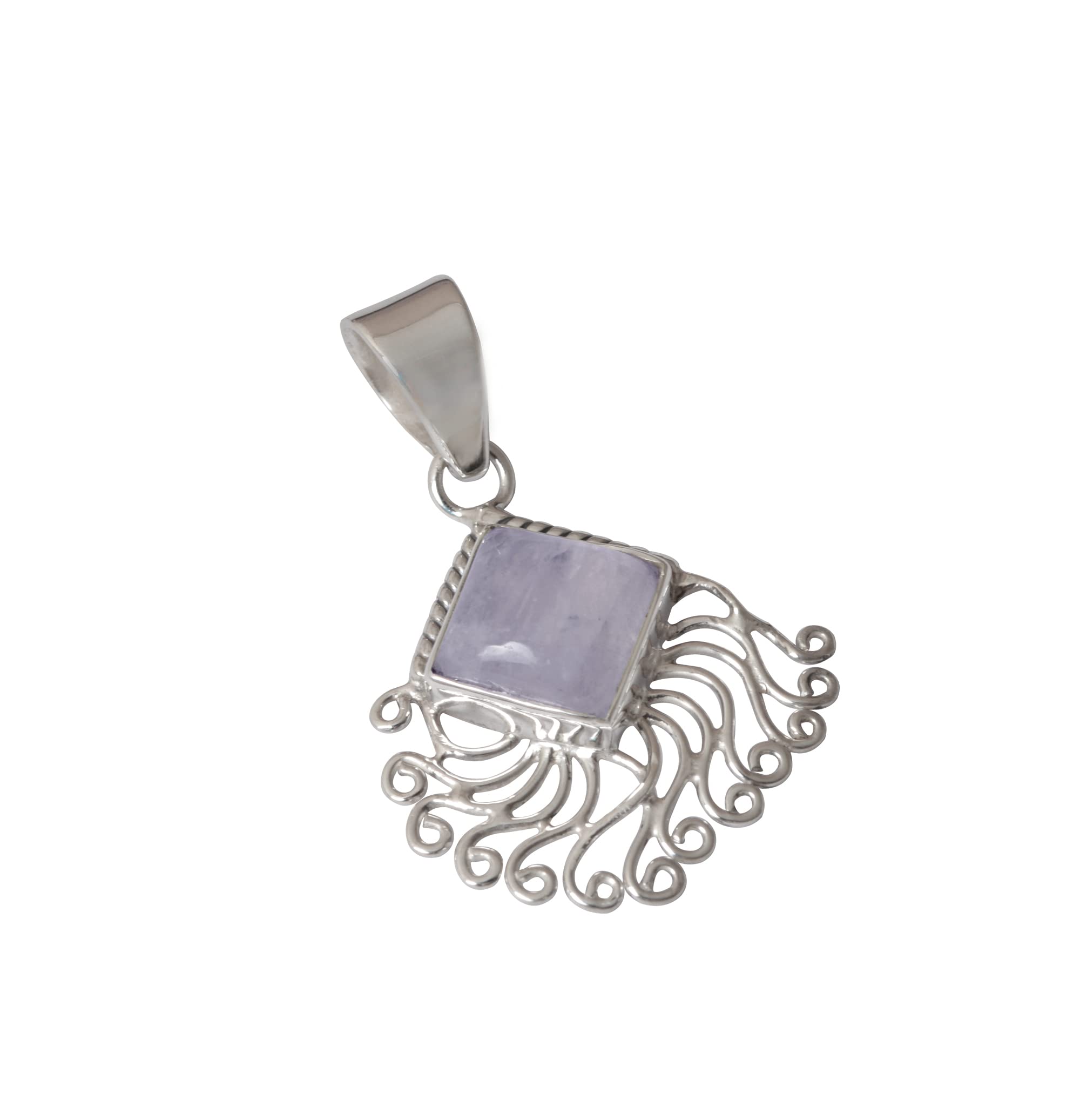 Natural Moonstone Cabochon Crystal Pendant Necklace - 925 Sterling Silver Bohemian Handmade Jewelry - June Birthstone Gift for Women - Elegant Antique Dainty Pendant for Bridesmaids, Everyday Wear & Special Occasions