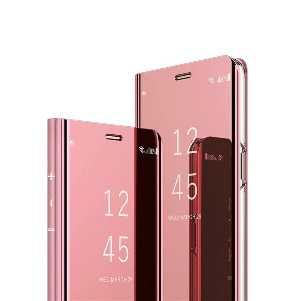 Huawei Mate 20 Lite Case - EMAXELER Ultra Thin Mirror Plating Flip Cover with Shockproof Frame | Stylish Rose Gold Reflective Design | Full Body Protection Anti-Scratch Hard Case | Perfect for Work, Travel & Daily Use