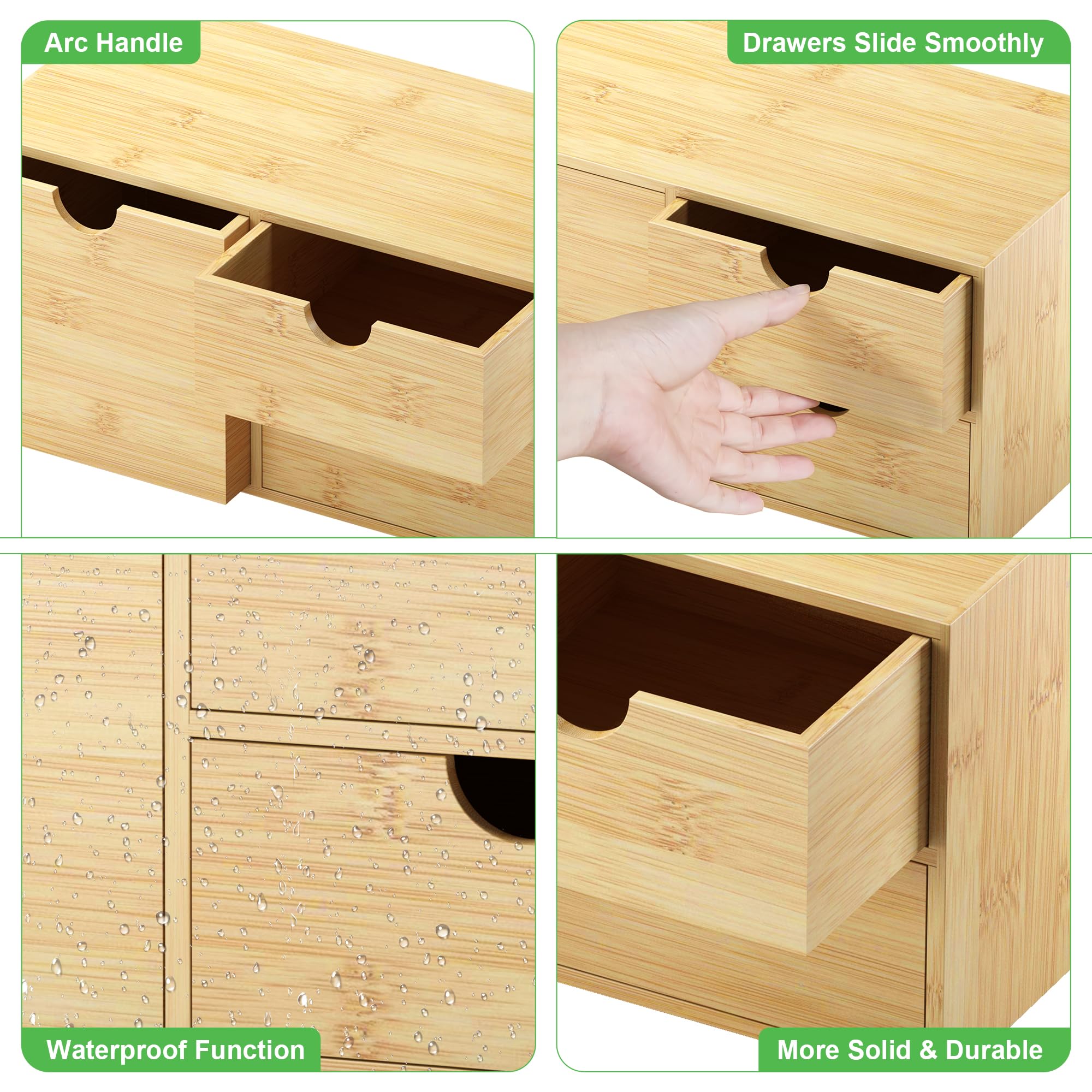 Bamboo Desk Organizer with Drawers - Small Desktop Storage Container for Home & Office - No Assembly Required - Perfect for Organizing Pens, Paper Clips, and Office Supplies on Countertops or Tabletops