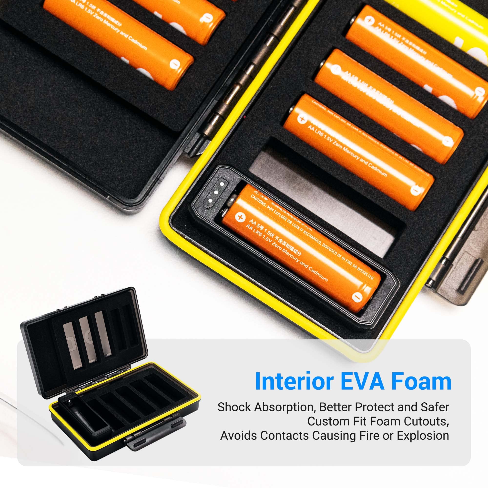 AA AAA Battery Tester with 10-Slot Storage Case - Detachable Waterproof Shockproof Design for 8 AA & 2 AAA Batteries | Perfect for Home Use, Emergency Kits, Camping & Travel Accessories