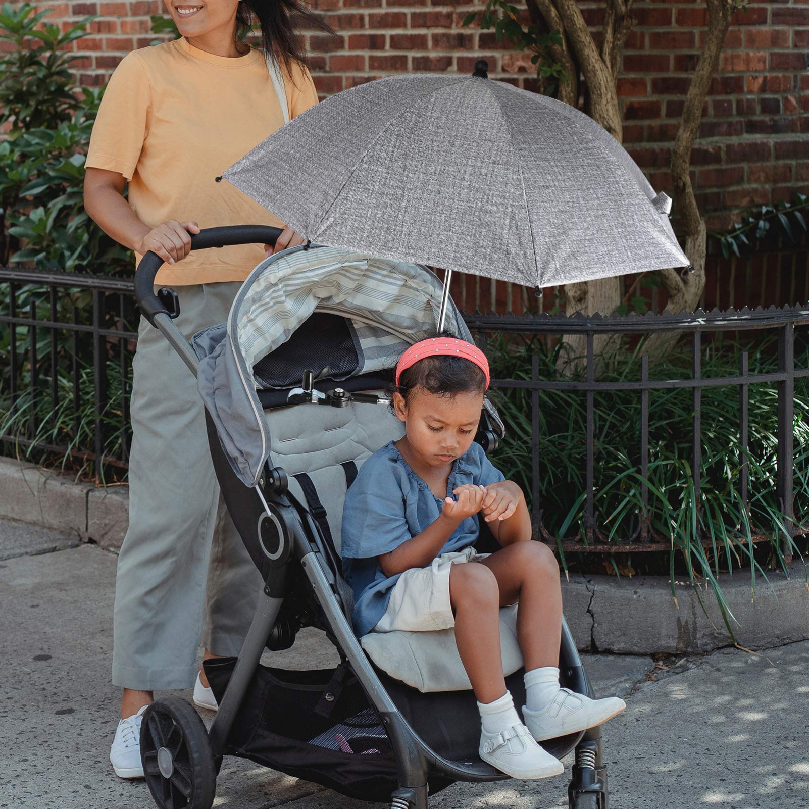 TOYANDONA Baby Stroller Sunshade Cover - UV Protection & Rain Shield for Strollers, Carriages & Carts - Lightweight Clip-On Umbrella with Blackout Blind (Grey) | Perfect for Outdoor Walks, Park Visits & Shopping Trips