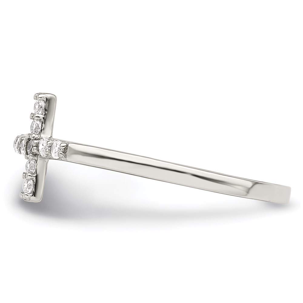 925 Sterling Silver Cubic Zirconia Sideways Cross Ring for Women - Elegant Religious Jewelry Gift for Her - Perfect for Church, Weddings & Everyday Wear