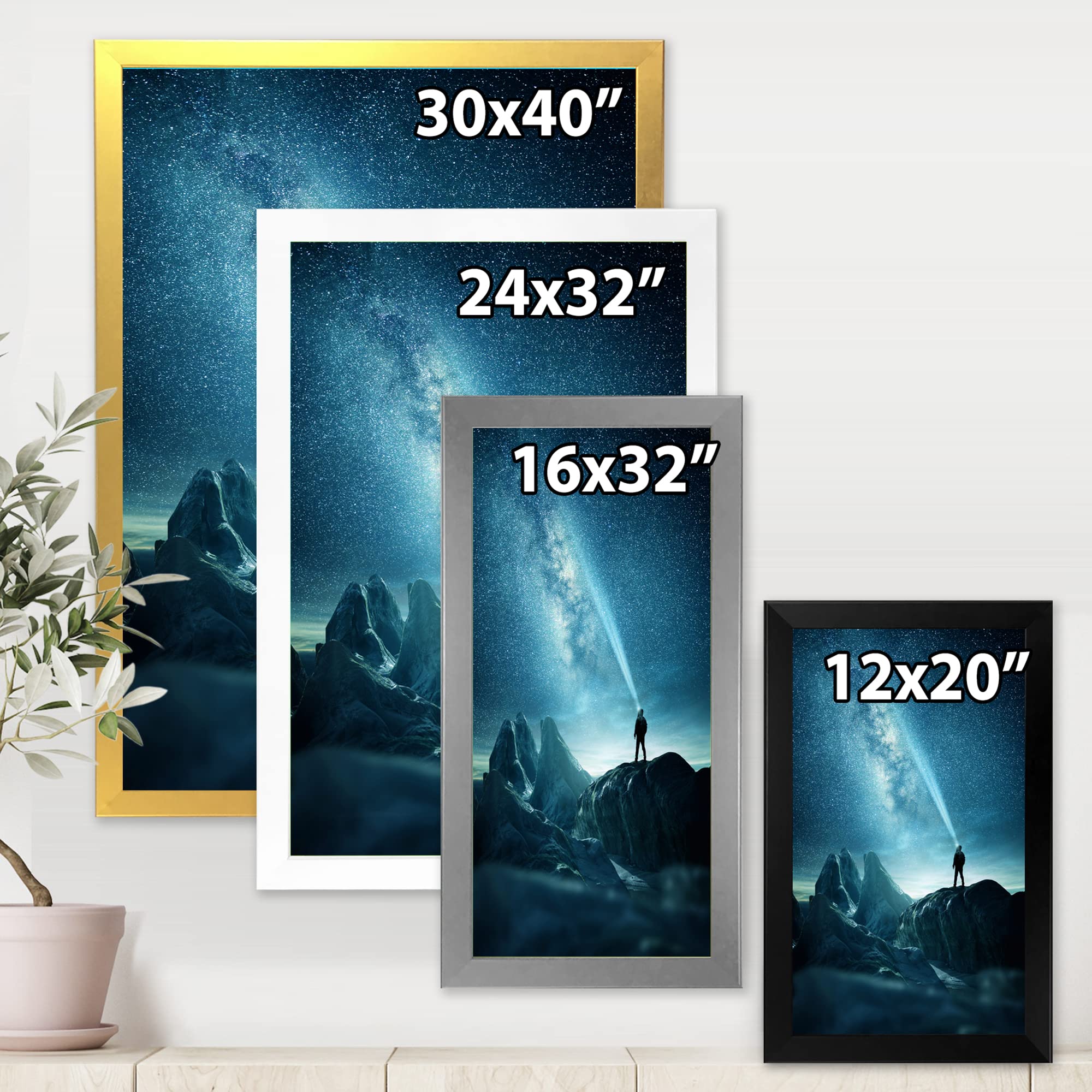 DesignQ Modern Framed Wall Art - Stunning Night Sky with Man Shining Light - Perfect for Living Room, Bedroom & Office Decor