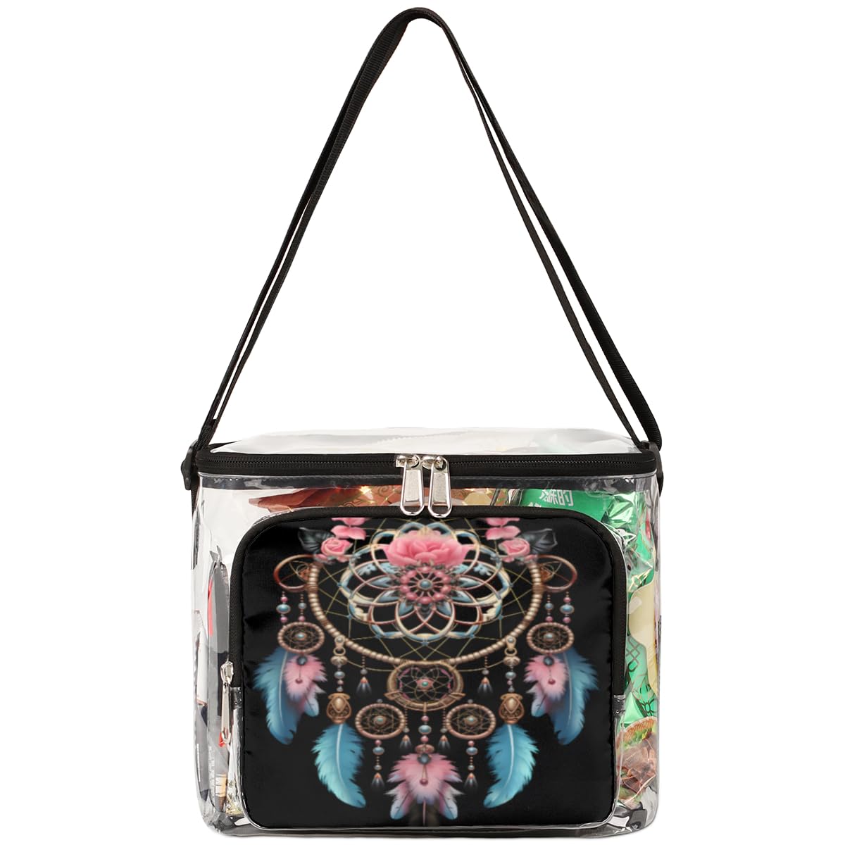 GzLeyigou Gypsy Dream Catcher Clear Tote Bag - Transparent Crossbody Shoulder Bag with Handles, Ethnic Bohemian Design for Lunch, Outdoor, Travel, Picnic, Concerts & Sports Events - Stadium Approved Clear Purse for Women, Perfect for Music Festivals, Beach Days and Shopping