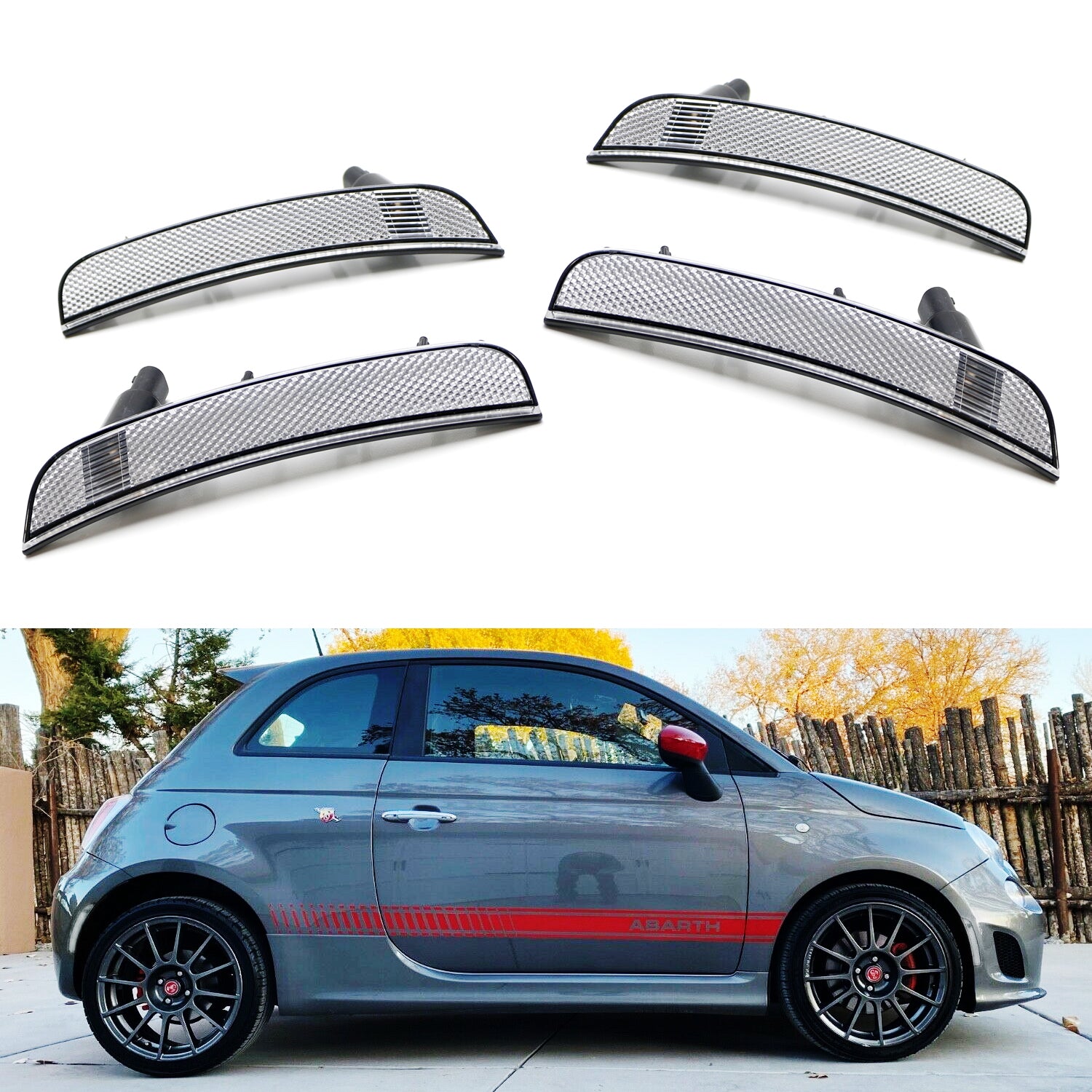 Clear Lens Front & Rear Side Marker Light Housings with Bulbs for 2011-2019 Fiat 500 & 500e - Enhanced Visibility & Style for Night Driving & Custom Car Upgrades