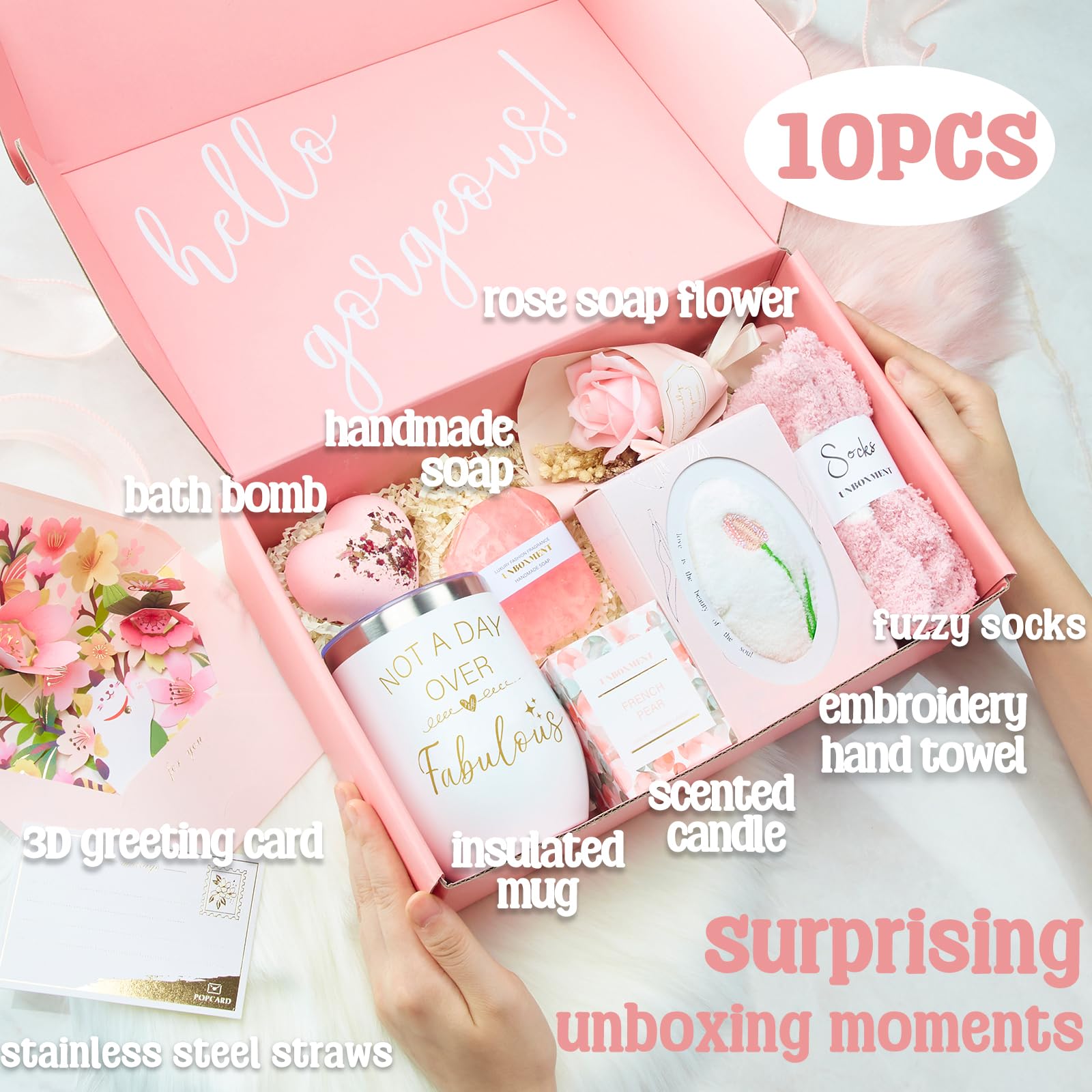 Self Care Gift Basket for Women - Relaxing Spa Set with Rose Gifts for Mom, Grandma & Friends | Unique Birthday & Thinking of You Present | Perfect for Mother's Day, Galentine's Day & Stress Relief