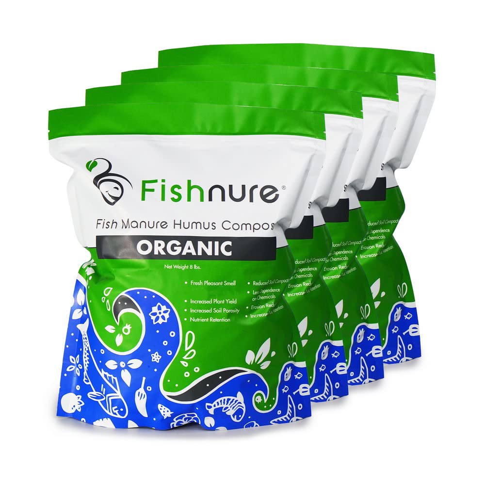 Organic Fish Compost Fertilizer 32 lbs (4 Pack) - Natural Plant Food for Indoor & Outdoor Plants, Gardening Essentials - Perfect for Houseplants, Vegetables, Flowers & Lawn Care