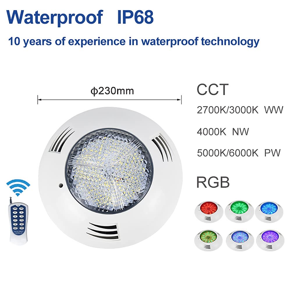 12W RGB LED Swimming Pool Underwater Light with Remote Control - IP68 Waterproof, Wall Mount, 12V - Perfect for Backyard Pools, Spas, and Landscape Lighting
