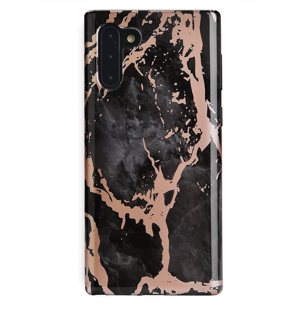 Samsung Galaxy Case in Black Marble with Rose Gold Chrome - Stylish & Protective Phone Cover for Everyday Use, Work, and Travel