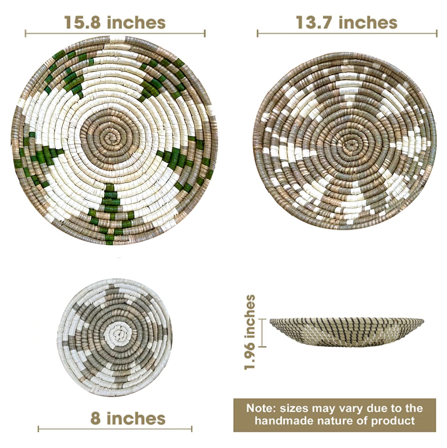 10-Piece Boho Rattan Wall Basket Set - Handmade Woven Wicker Wall Decor for Living Room, Bedroom & Nursery - Natural Boho Wall Art, Hanging Baskets, Boho Gift for Mom, Housewarming & Home Decoration