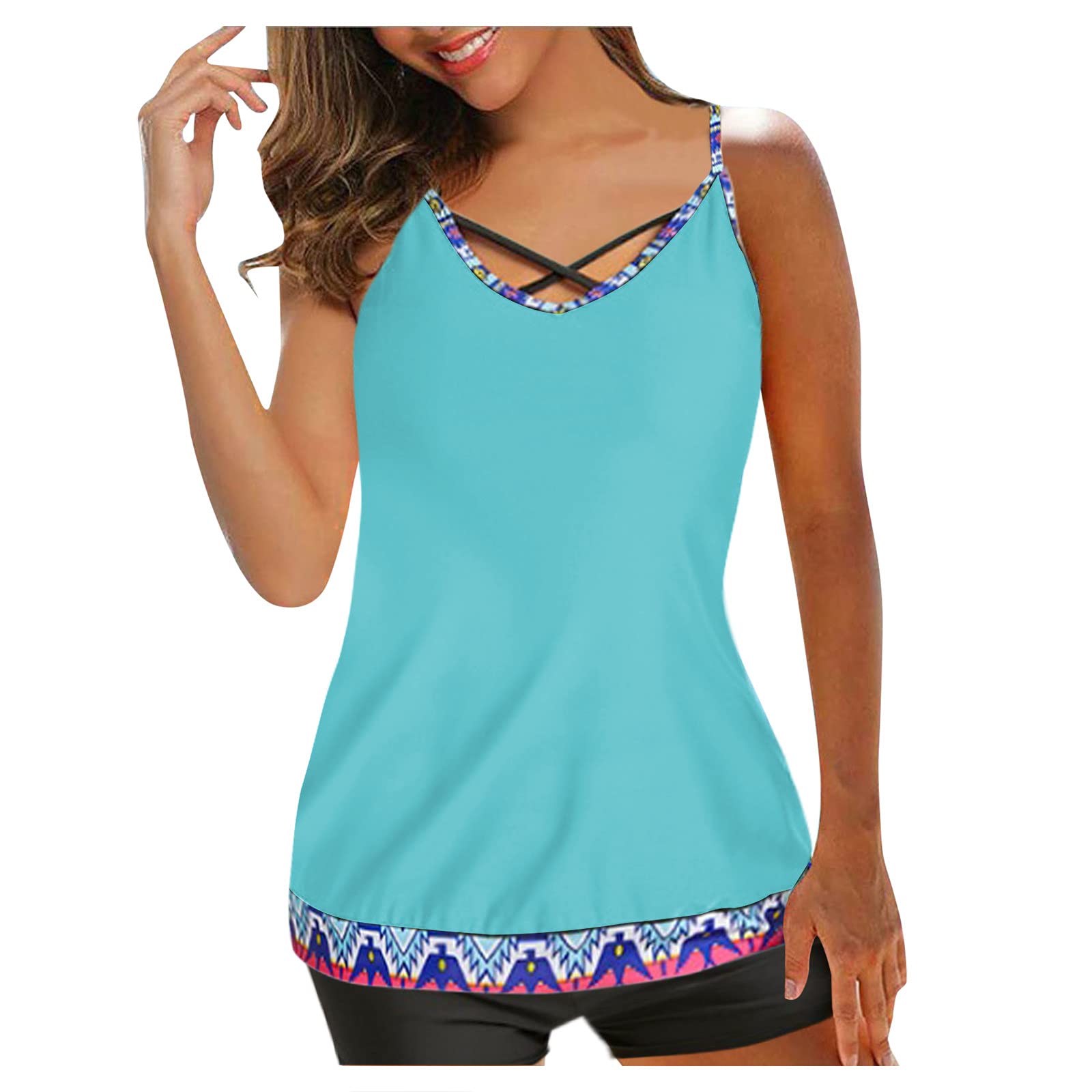 **Plus Size Tie Dye Two Piece Swimdress for Women – Halter Scoop Neck Tankini with Tummy Control | Sexy Summer Bathing Suit & Cover Up | Trendy Beach Vacation Outfit for Pool, Swim, and Travel**