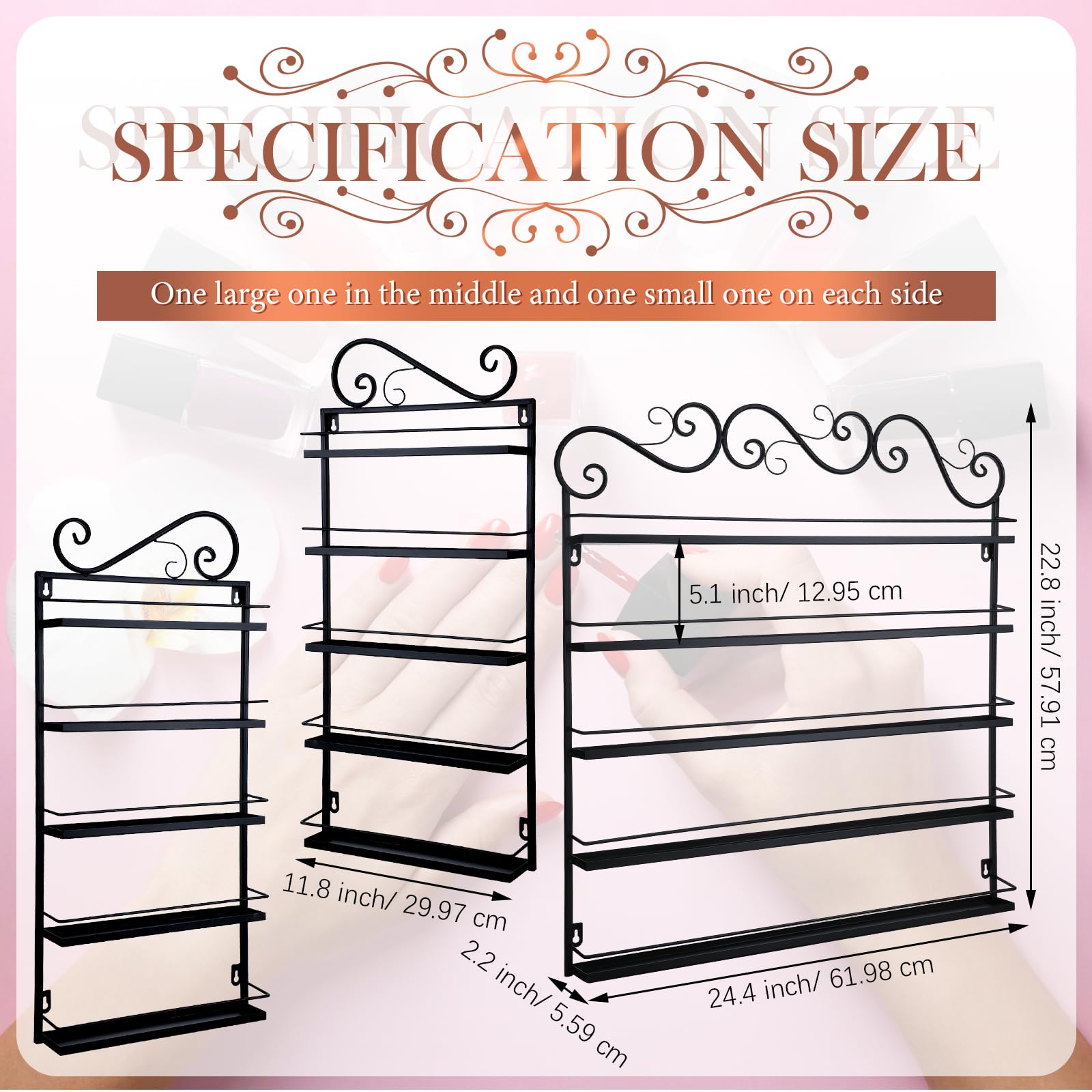 Sintuff 5-Tier Wall Mount Nail Polish Organizer - Holds 200 Bottles, 3-in-1 Storage Display Stand for Home, Salon & Spa (Black) - Perfect for Nail Polish Storage, Salon Organization & Beauty Business Display