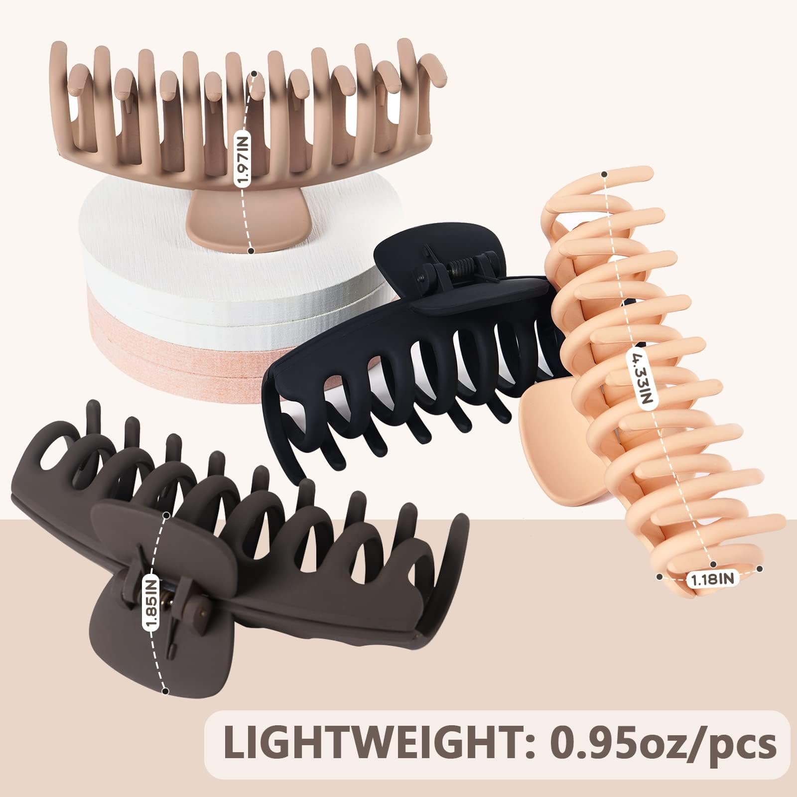 Large Hair Claw Clips for Women - 4.33 Inch Strong Hold Non-Slip Matte Hair Clips for Thin, Thick & Curly Hair (Pack of 4) - Perfect for Updos, Ponytails & Everyday Styling