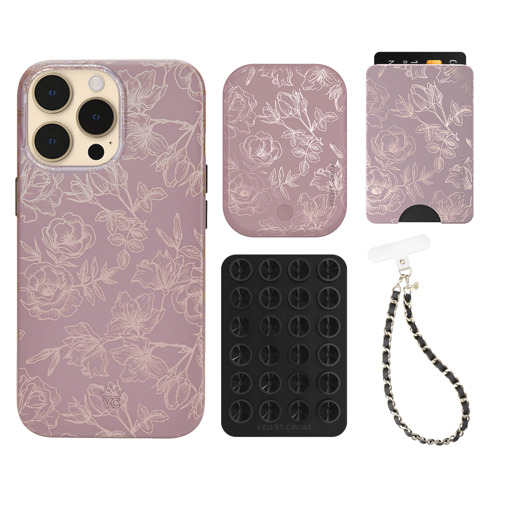Dusty Rose Chrome iPhone Case with Wallet Holder - Slim Protective Cover for iPhone 13/14/15 Pro Max - Perfect for Everyday Use, Travel, and Hands-Free Convenience