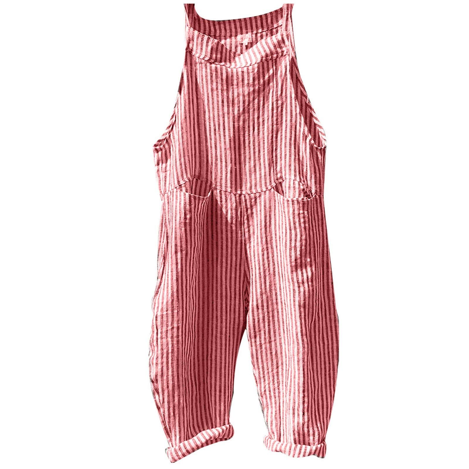 Women's Casual Striped Sleeveless Jumpsuit with Pockets - Baggy Overalls Romper Playsuit for Everyday Wear, Summer Outfits & Street Style Fashion