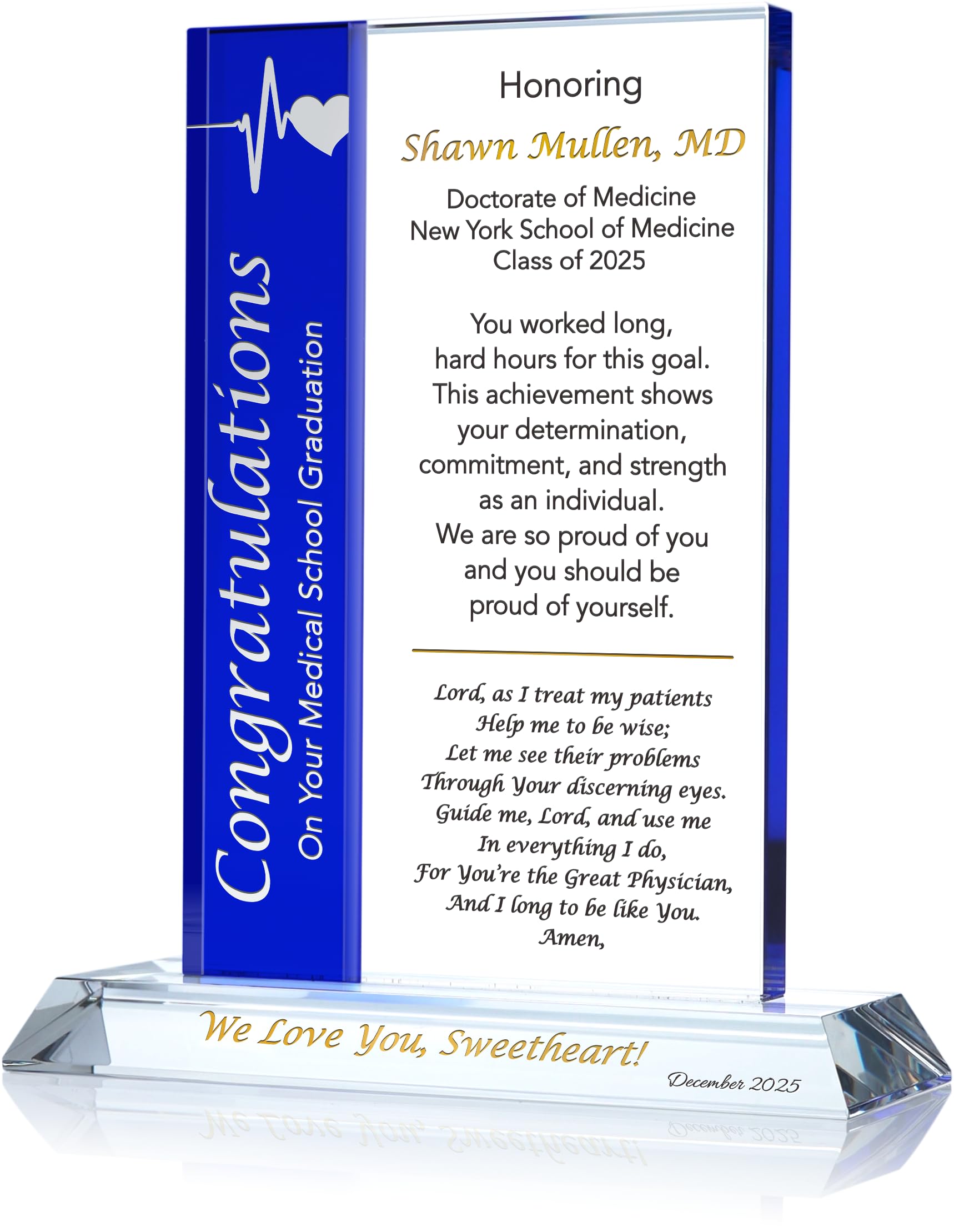 Personalized Doctor's Prayer Plaque - Custom Medical School Graduation Gift for Men & Women - Engraved with Name & Message - Unique Present for Son/Daughter (11