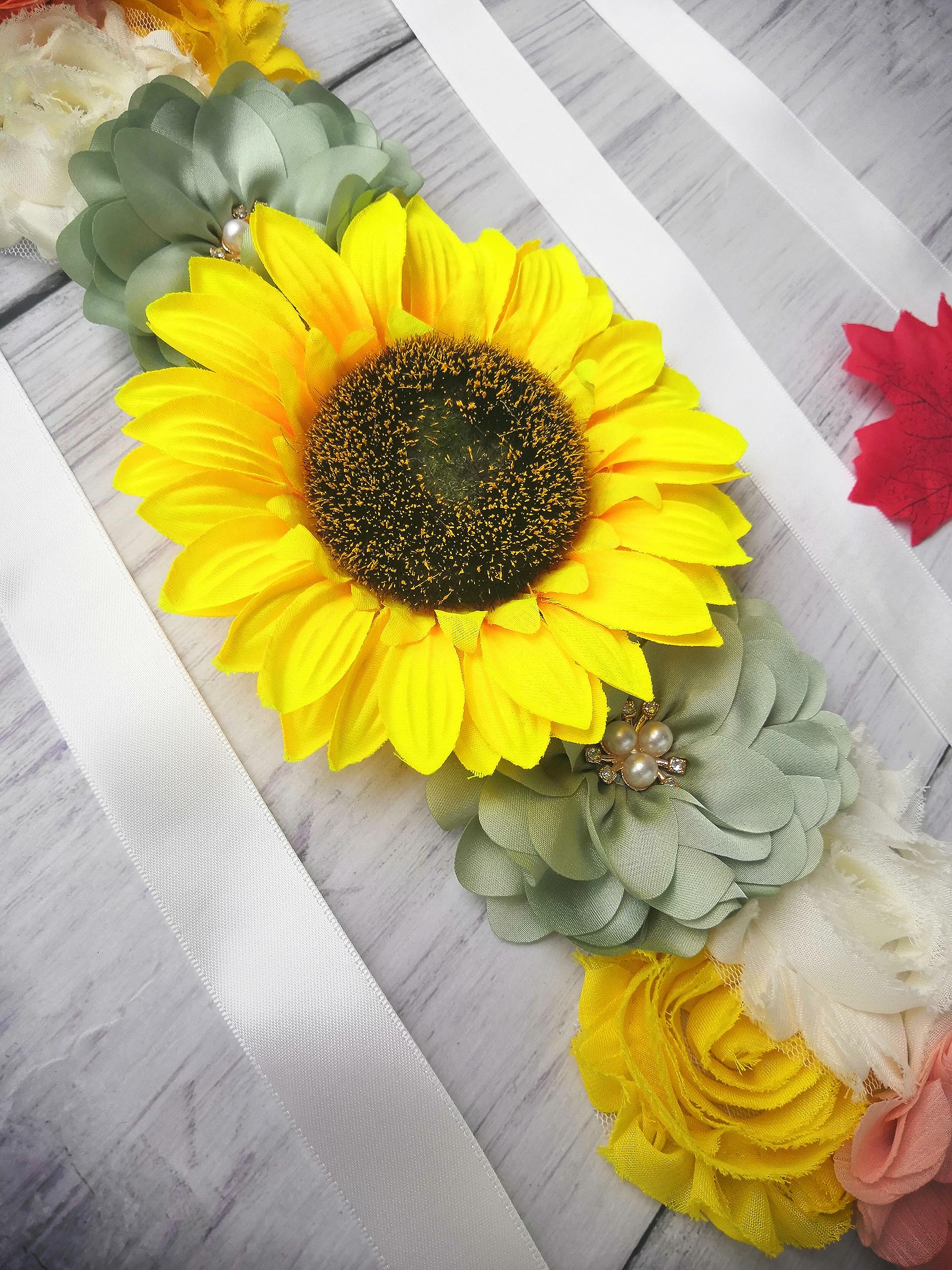 Sunflower Baby Shower Sash for Gender Reveal - Maternity Pregnancy Belly Band for Boy or Girl Announcement - Perfect for Baby Showers, Gender Reveal Parties & Maternity Photos
