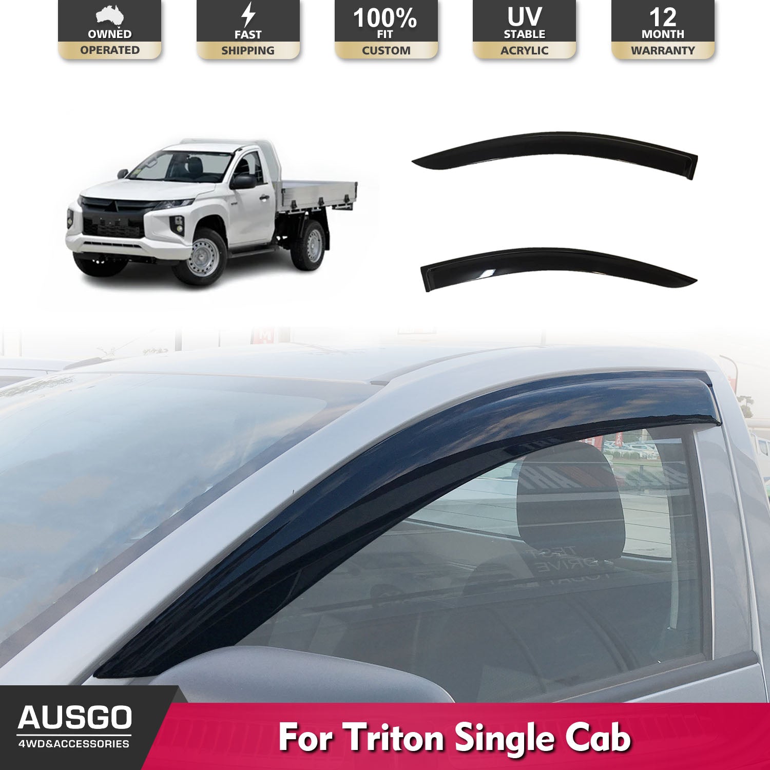 Weather Shields for Mitsubishi Triton MQ MR Single Cab 2015-2024 - Durable Injection-Molded Window Deflectors for Rain & Wind Protection - Perfect for Off-Roading & Outdoor Adventures