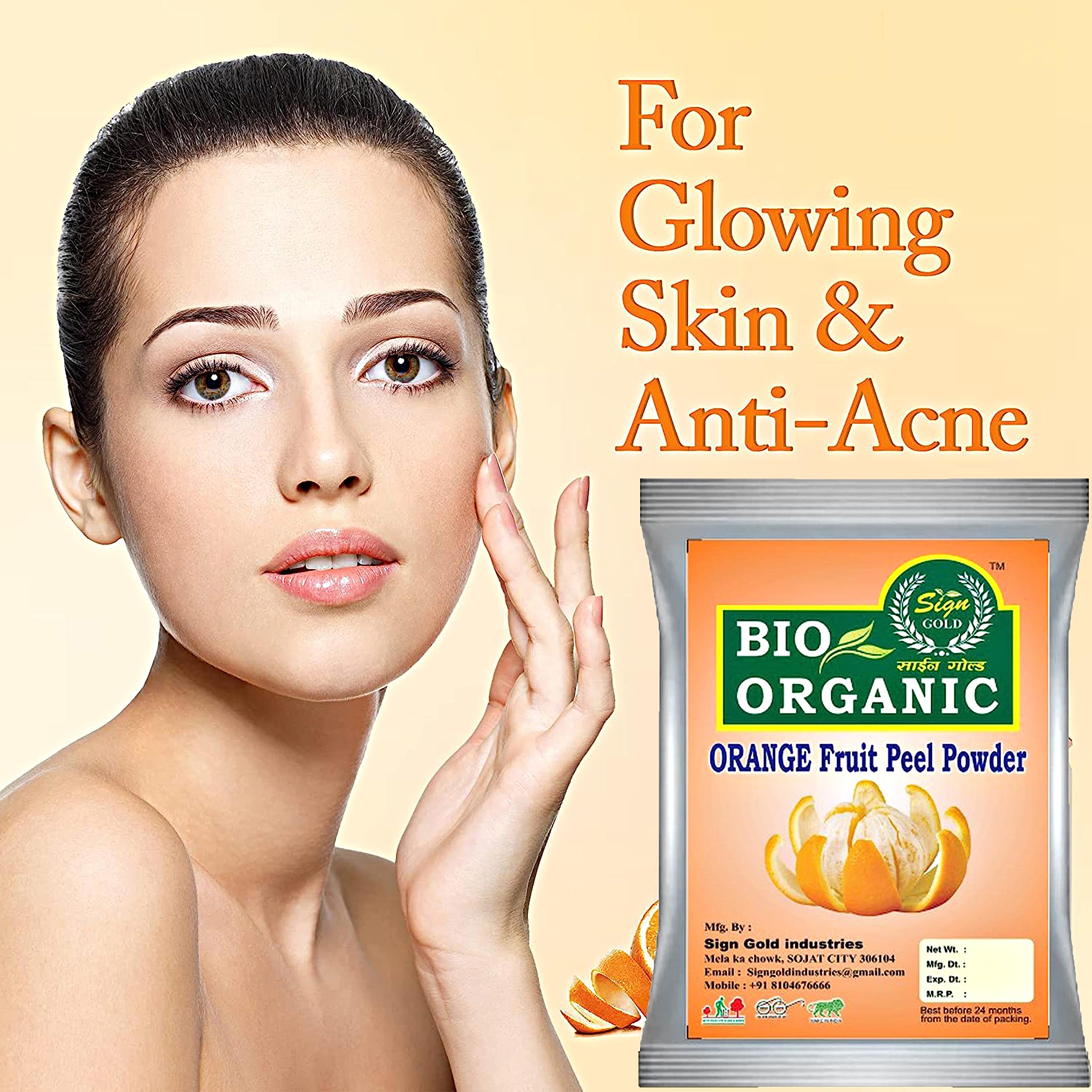 Gold Orange Fruit Peel Powder for Hair & Face - Natural Skincare & Haircare Solution - DIY Face Masks & Hair Treatments