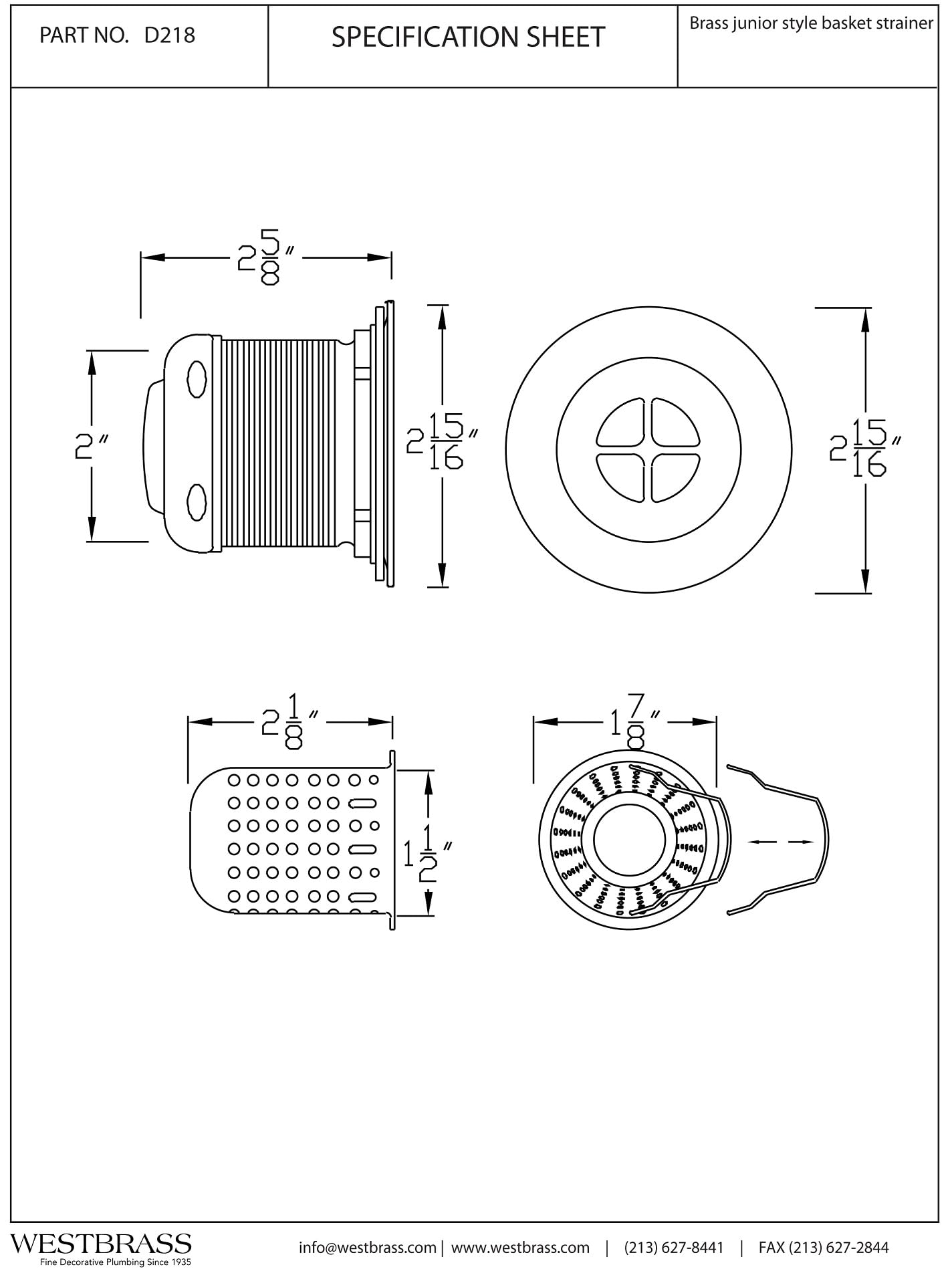 Westbrass Junior Basket Style Bar Sink Strainer - Polished Nickel Finish (D218-05) - Perfect for Kitchen, Bar, and RV Sinks