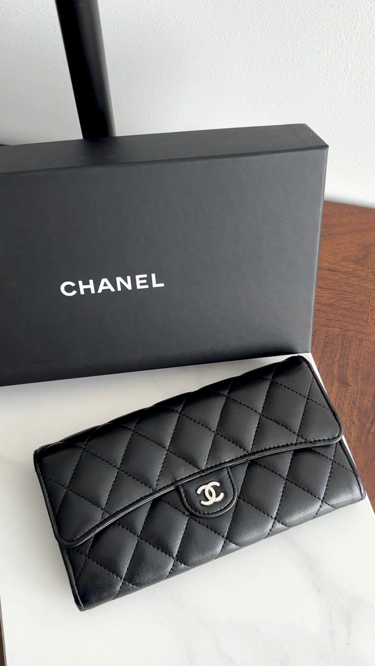 Chanel Black Lambskin Quilted Leather CC Flap Continental Wallet for Women | Luxury Designer Clutch Purse | Perfect for Evening Events, Parties & Special Occasions