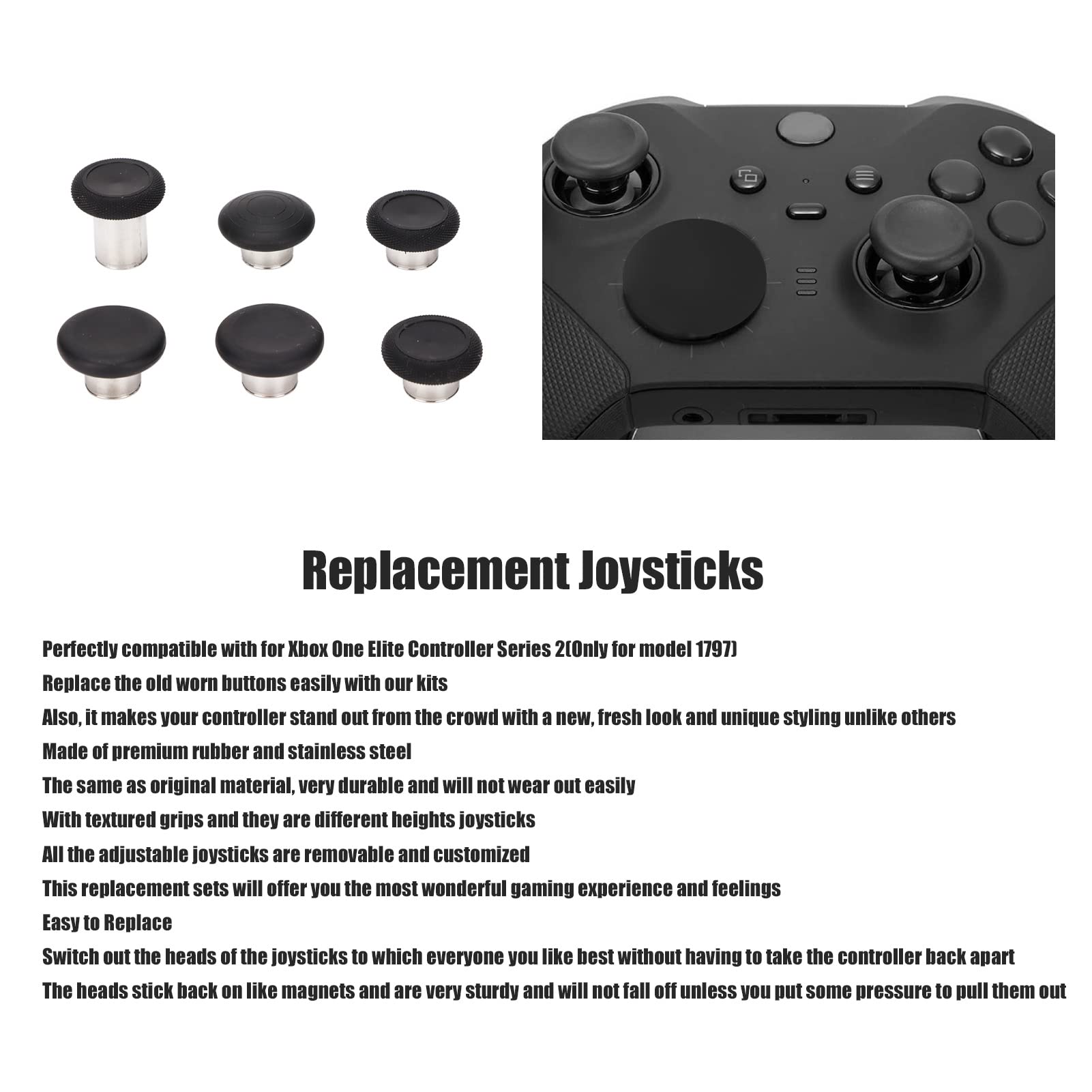 Premium 6-in-1 Metal Replacement Joysticks for Xbox One Elite Controller Series 2 - Interchangeable Thumbsticks with Enhanced Grip for Precision Gaming - Perfect for FPS, Racing & Competitive Play