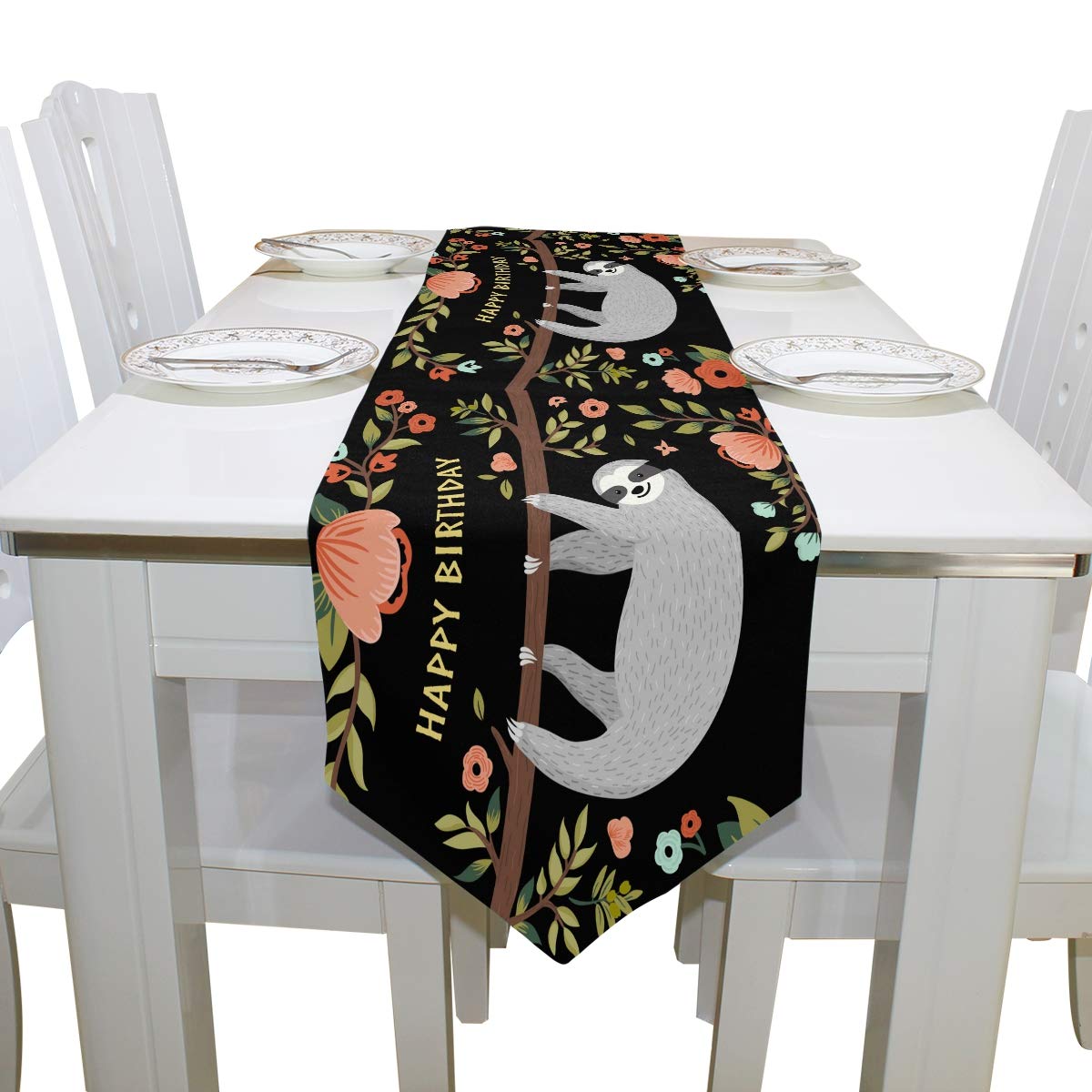 AUUXVA 13x70 Inch Sloth Pattern Table Runner - Cute Animal Flower Design Polyester Tablecloth for Dining, Kitchen, Coffee Table | Perfect for Home Decor, Parties, Banquets & Holiday Celebrations