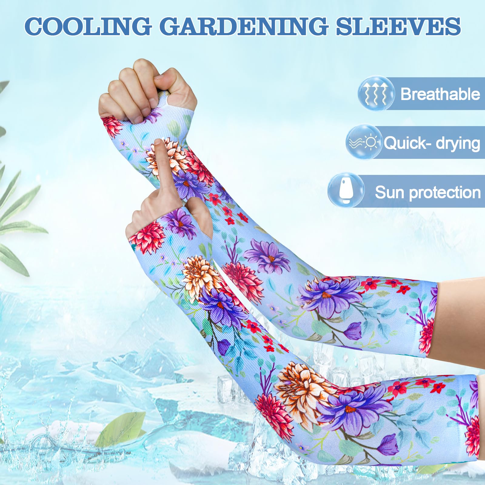 2 Pairs Cooling UV Protection Arm Sleeves for Women - Breathable Sun Sleeves with Thumb Hole for Gardening, Fishing, Running, Hiking & Outdoor Sports | Perfect for Summer Activities and Sun Protection