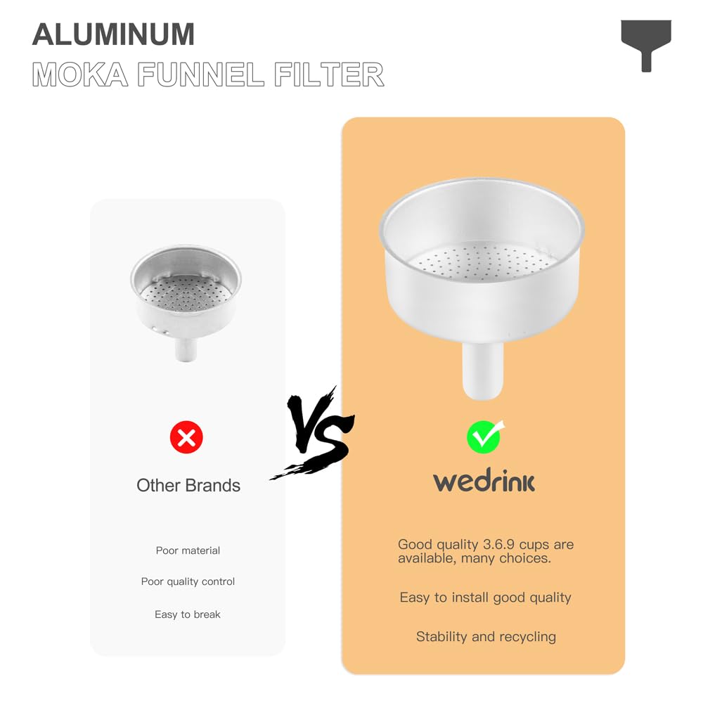 Wedrink Moka Pot Funnel Filter Replacement for 3-Cup Aluminum Espresso Maker - Compatible with Stovetop Coffee Makers | Perfect for Home Brewing & Camping Coffee