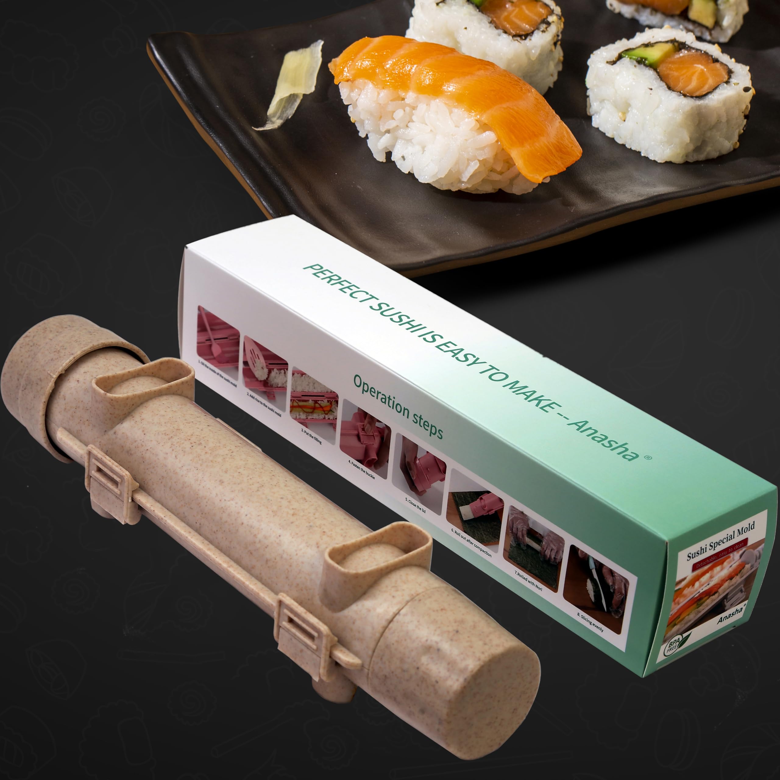Premium Sushi Maker Kit - Food Grade Sushi Bazooka & Molds for Perfect Homemade Sushi Rolls with Rice, Veggies & Meat | Easy DIY Sushi Tool Set for Beginners & Sushi Lovers | Great for Parties, Family Cooking & Japanese Cuisine Enthusiasts (Pink)