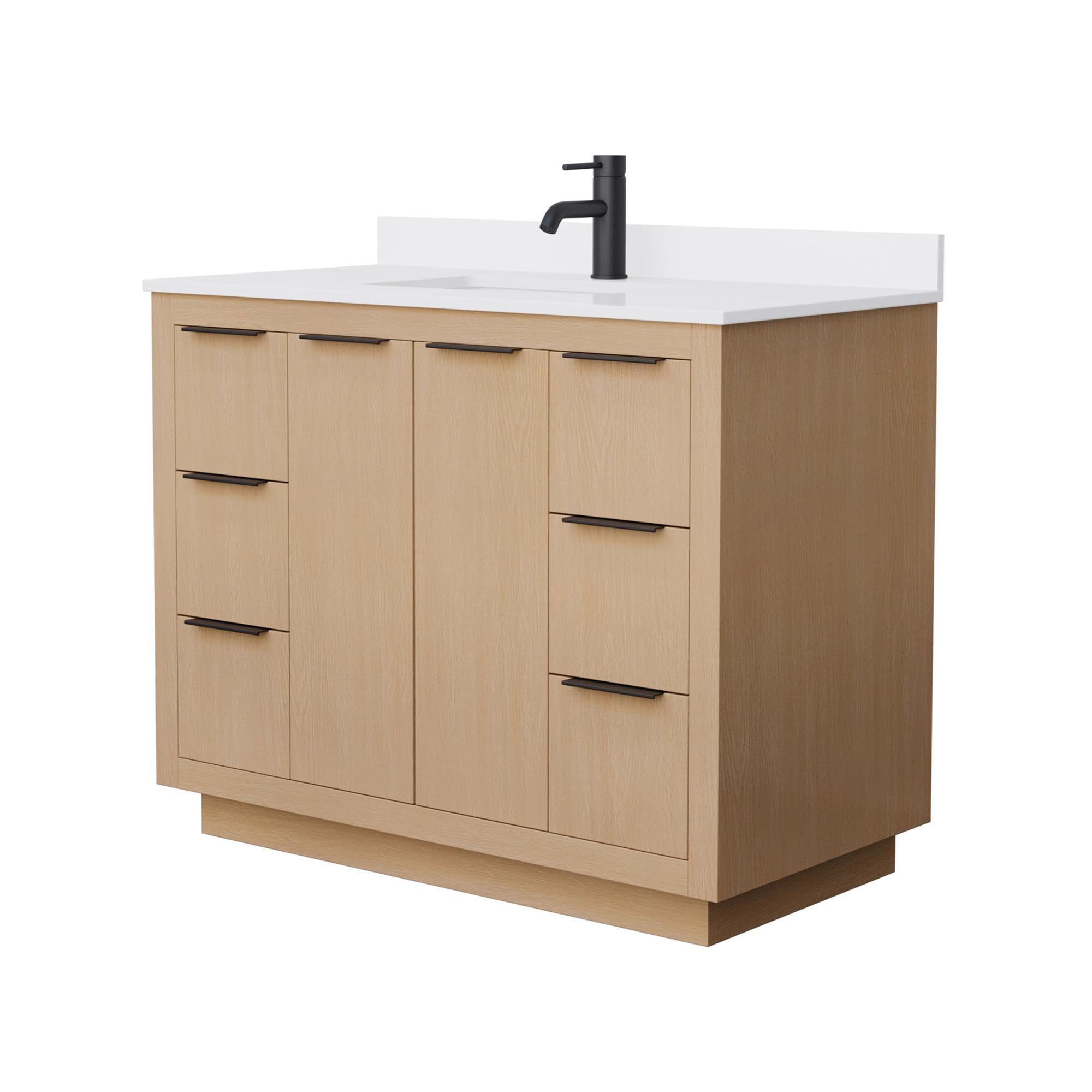 42 Inch Single Bathroom Vanity with White Cultured Marble Countertop & Undermount Sink - Light Straw Finish, Matte Black Trim - Perfect for Modern Bathrooms, Powder Rooms & Home Renovations