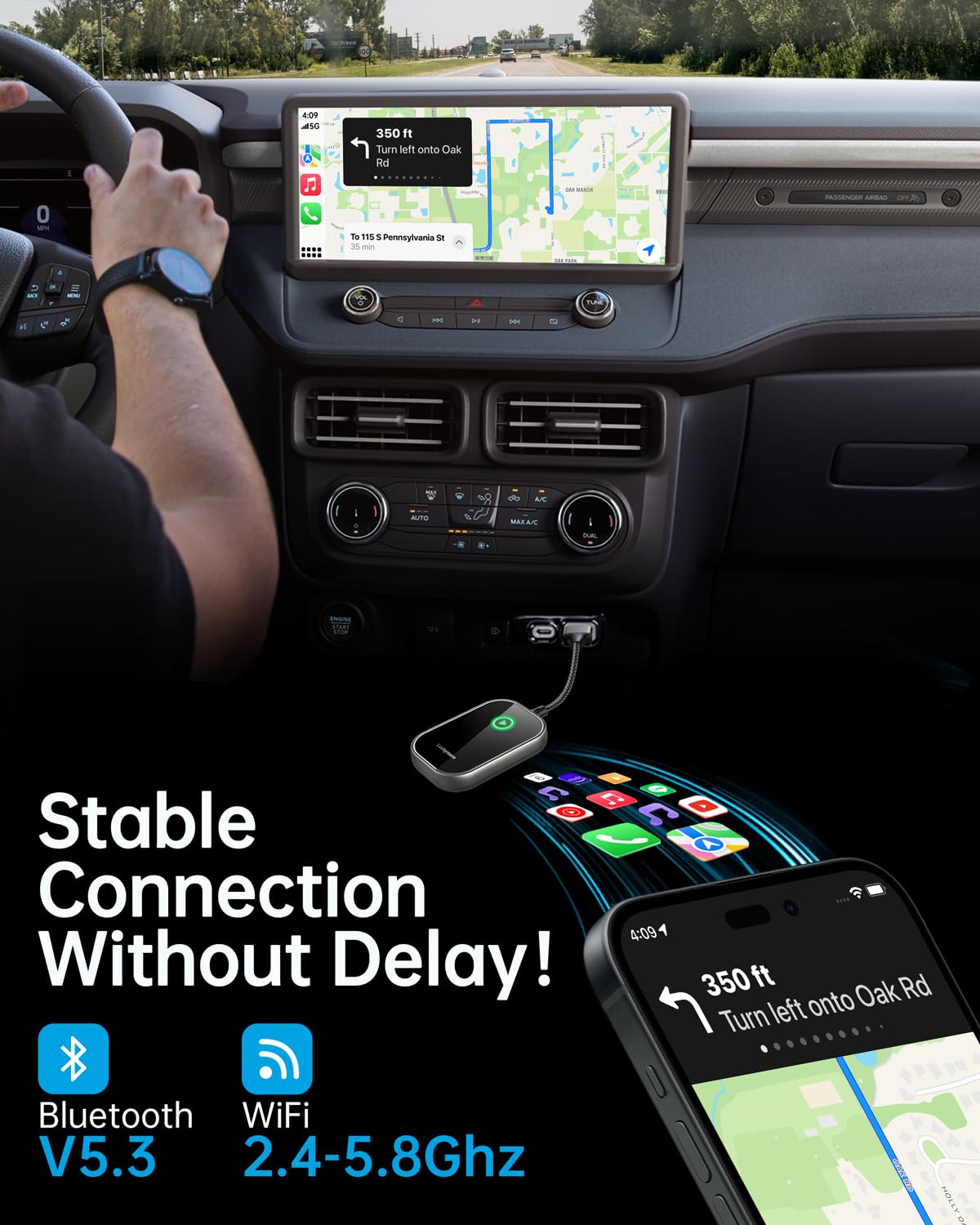Luckymore Wireless CarPlay Adapter - Convert Wired to Wireless CarPlay Dongle for iPhone iOS 10+ | Plug & Play | Compatible with 2017+ Cars | Seamless Music Streaming & Hands-Free Calling for Safer Driving