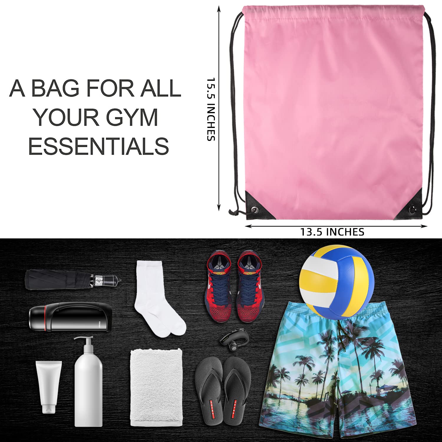 GoodtoU 48-Pack Drawstring Backpacks - Bulk Pink Gym Bags for Women & Girls, Lightweight Sports Backpack for Gym, Travel, Beach & School Activities
