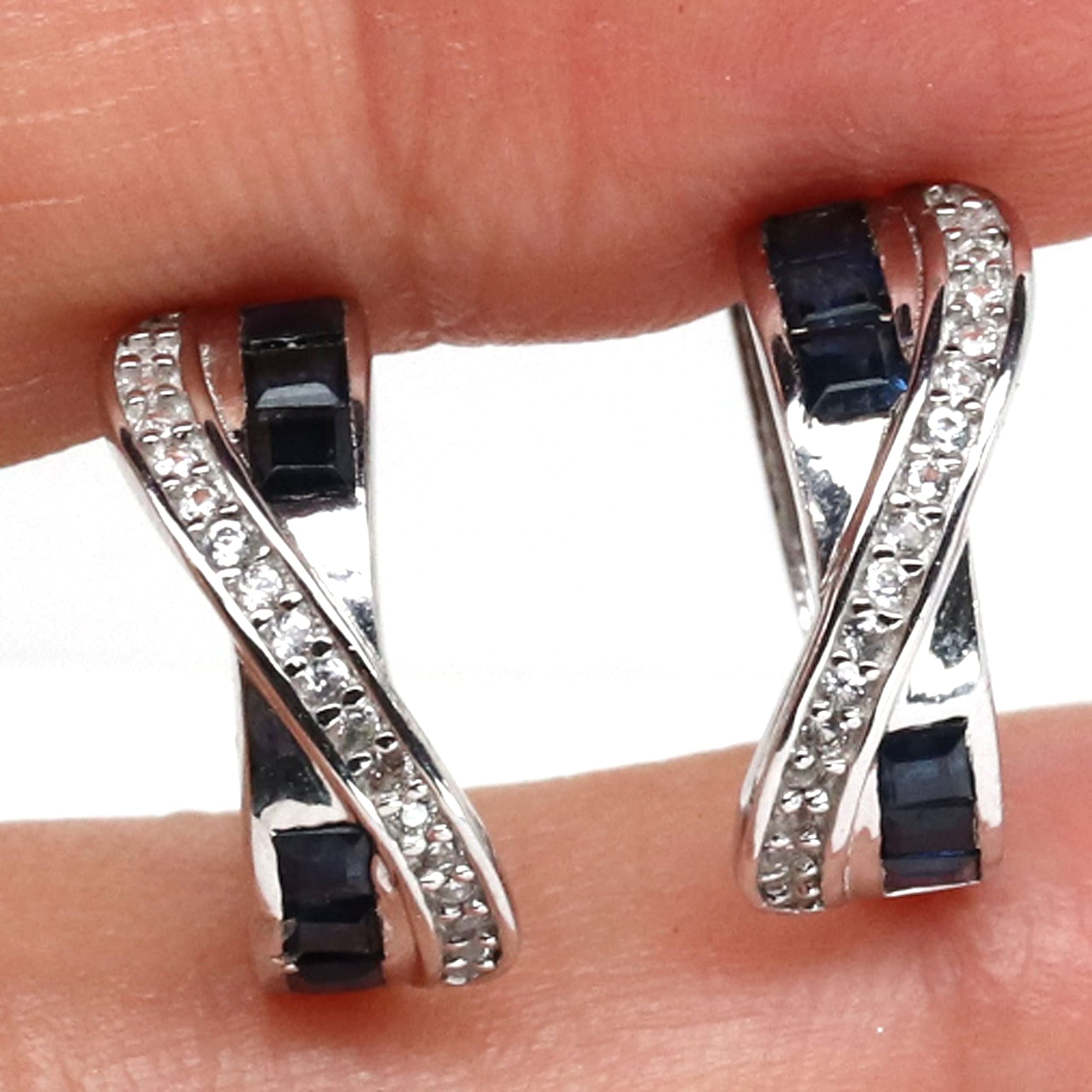 Blue Heated Sapphire & White Unheated Topaz Earrings - 925 Sterling Silver Jewelry for Women - Perfect for Weddings, Parties & Special Occasions