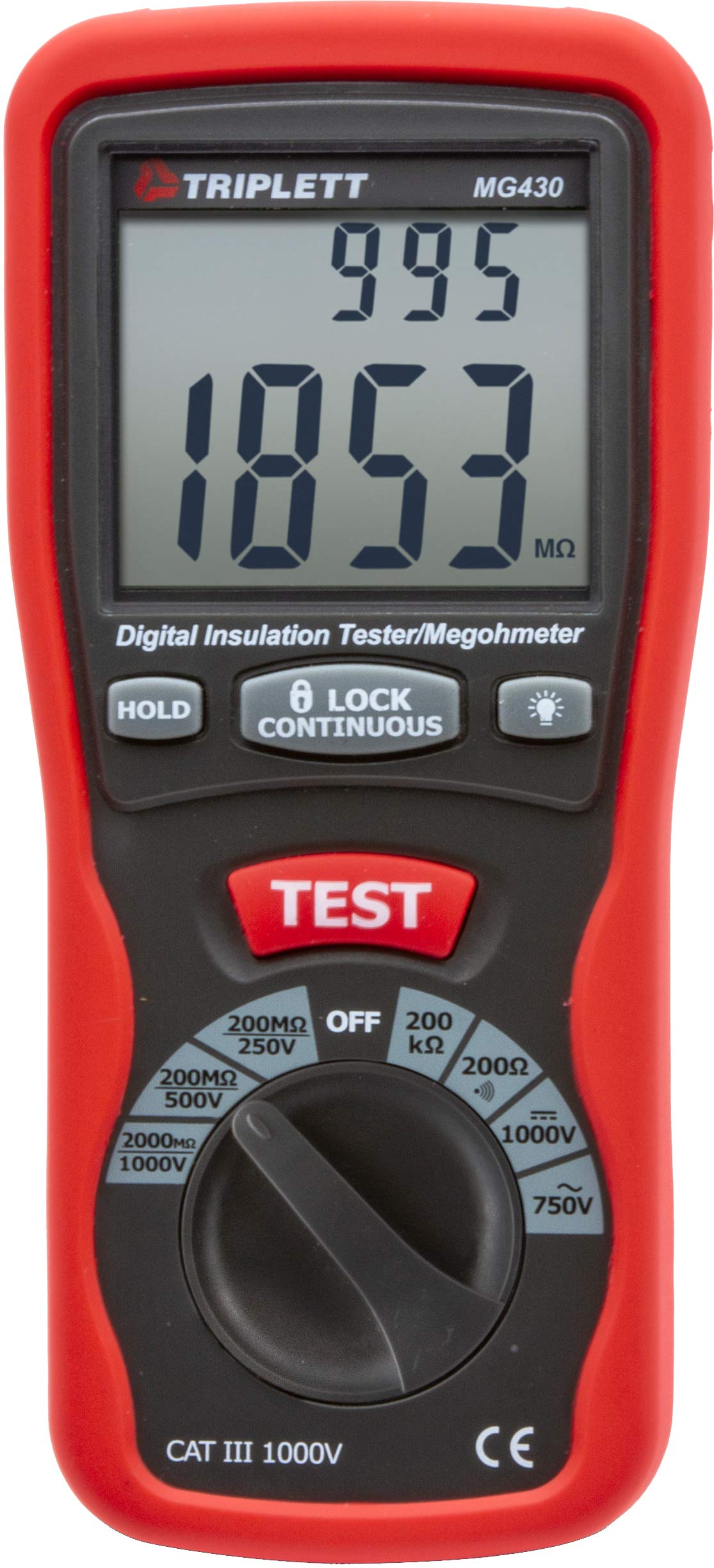 Triplett MG430 Digital Insulation Resistance Tester - 1000V Megohmmeter with NIST Calibration Certificate | Perfect for Electricians, HVAC Technicians & Industrial Maintenance